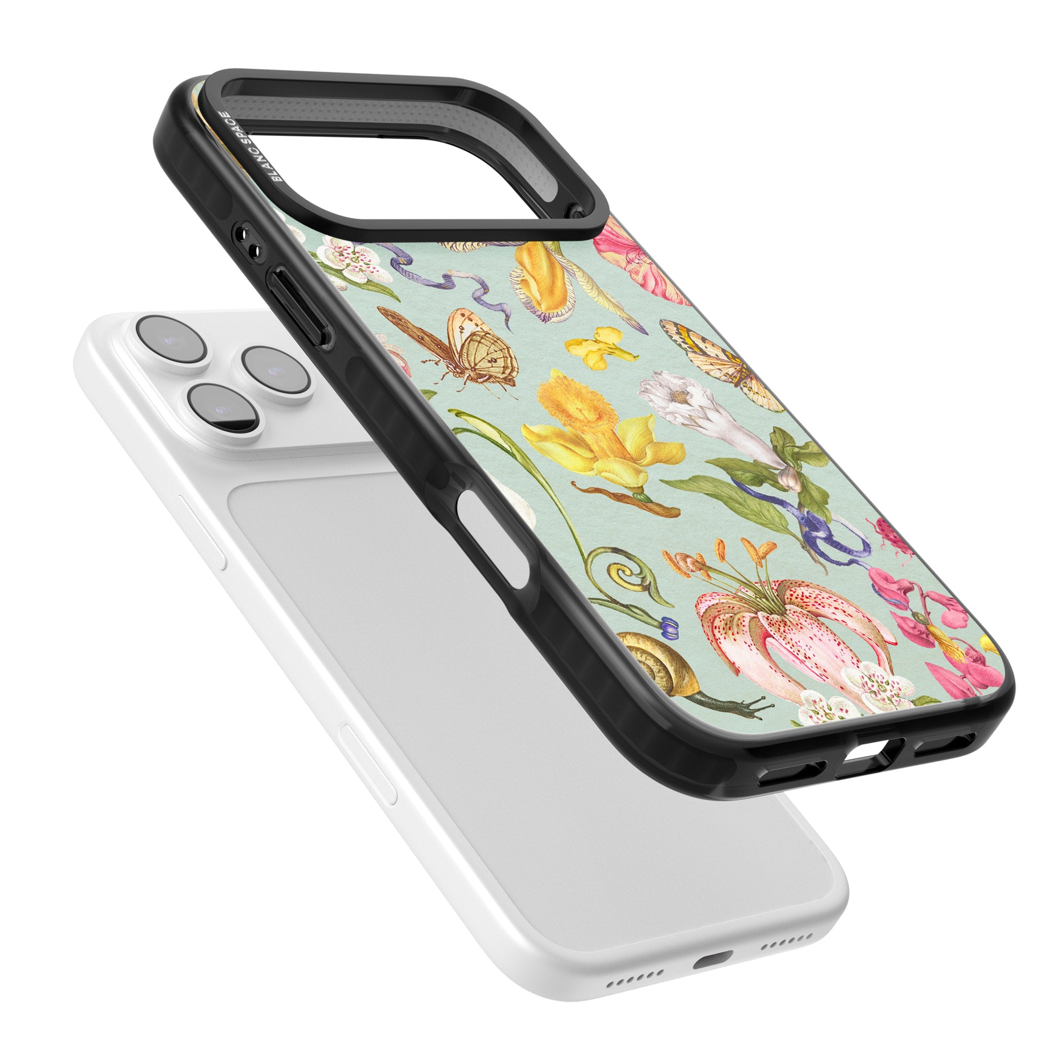 Blue Vintage Painted Flowers iPhone 17 Pro Max Impact Pro Black Phone Case Colours