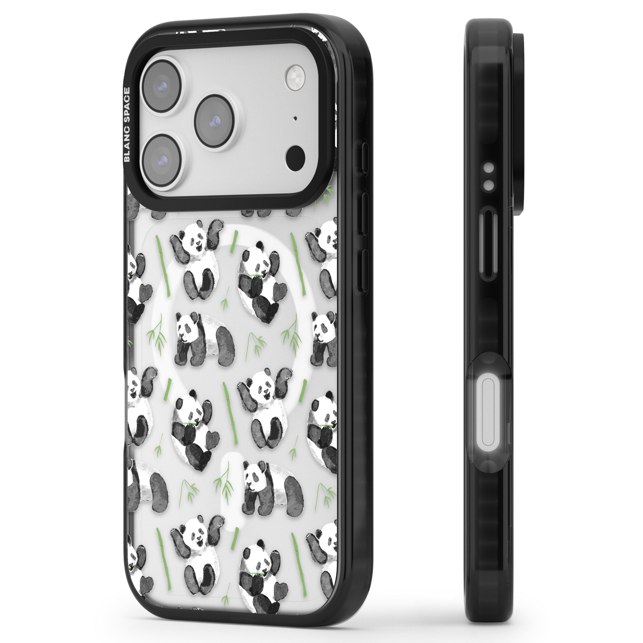 Watercolour Panda Pattern iPhone 17 Pro Max Impact Pro Black Phone Case Side Profile