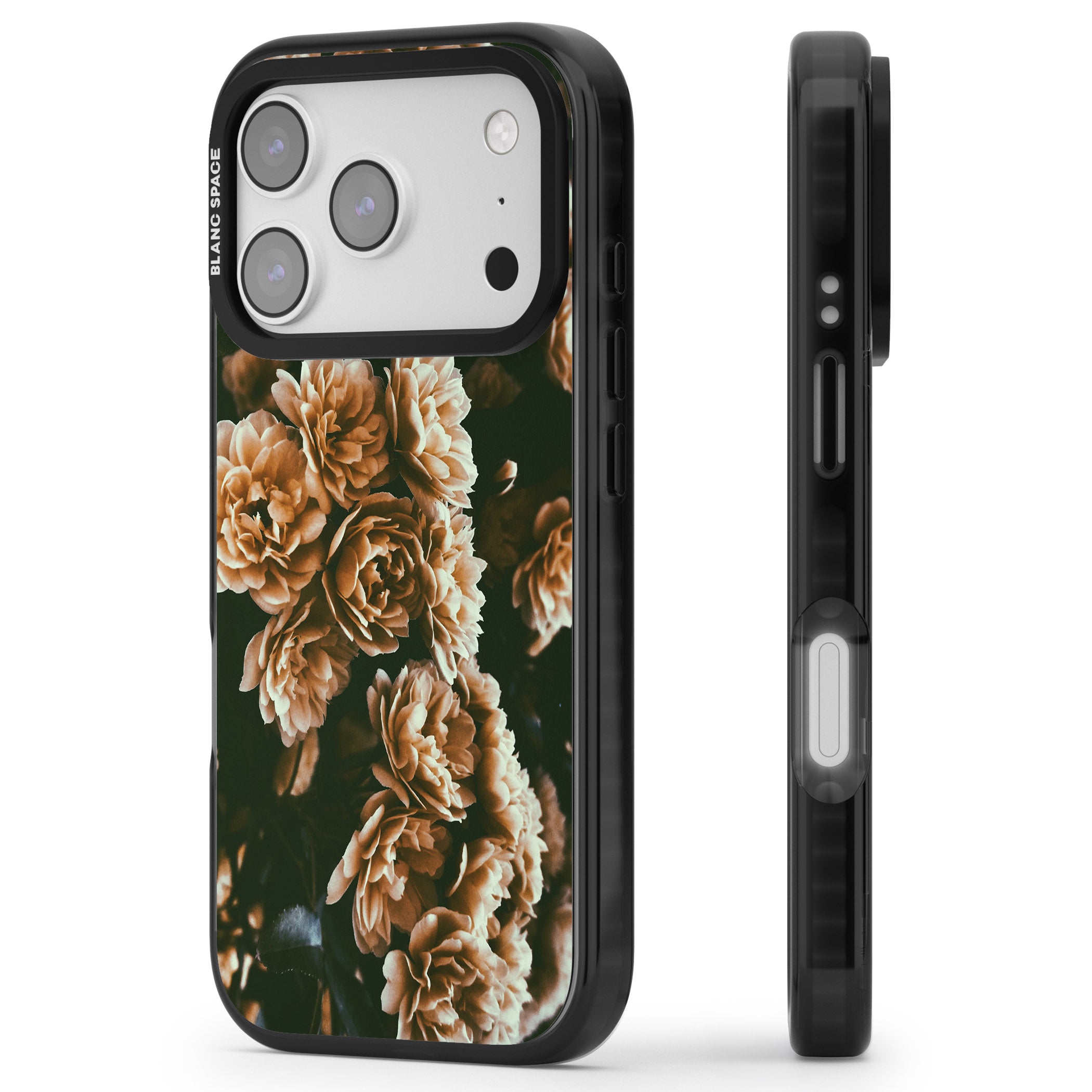 Moody Peony iPhone 17 Pro Max Impact Pro Black Phone Case Side Profile