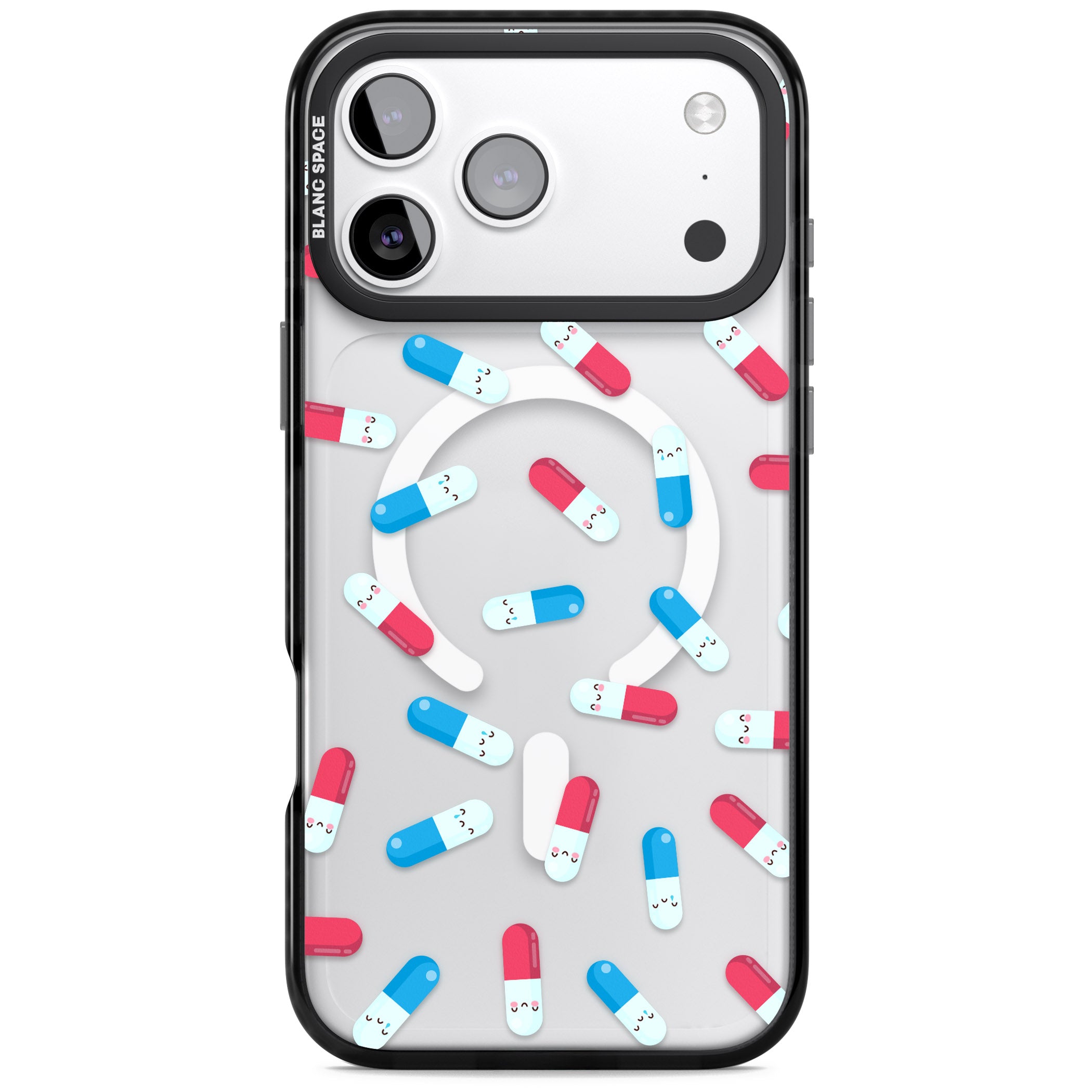 Kawaii Pill Pattern iPhone 17 Pro Max Impact Pro Black Phone Case