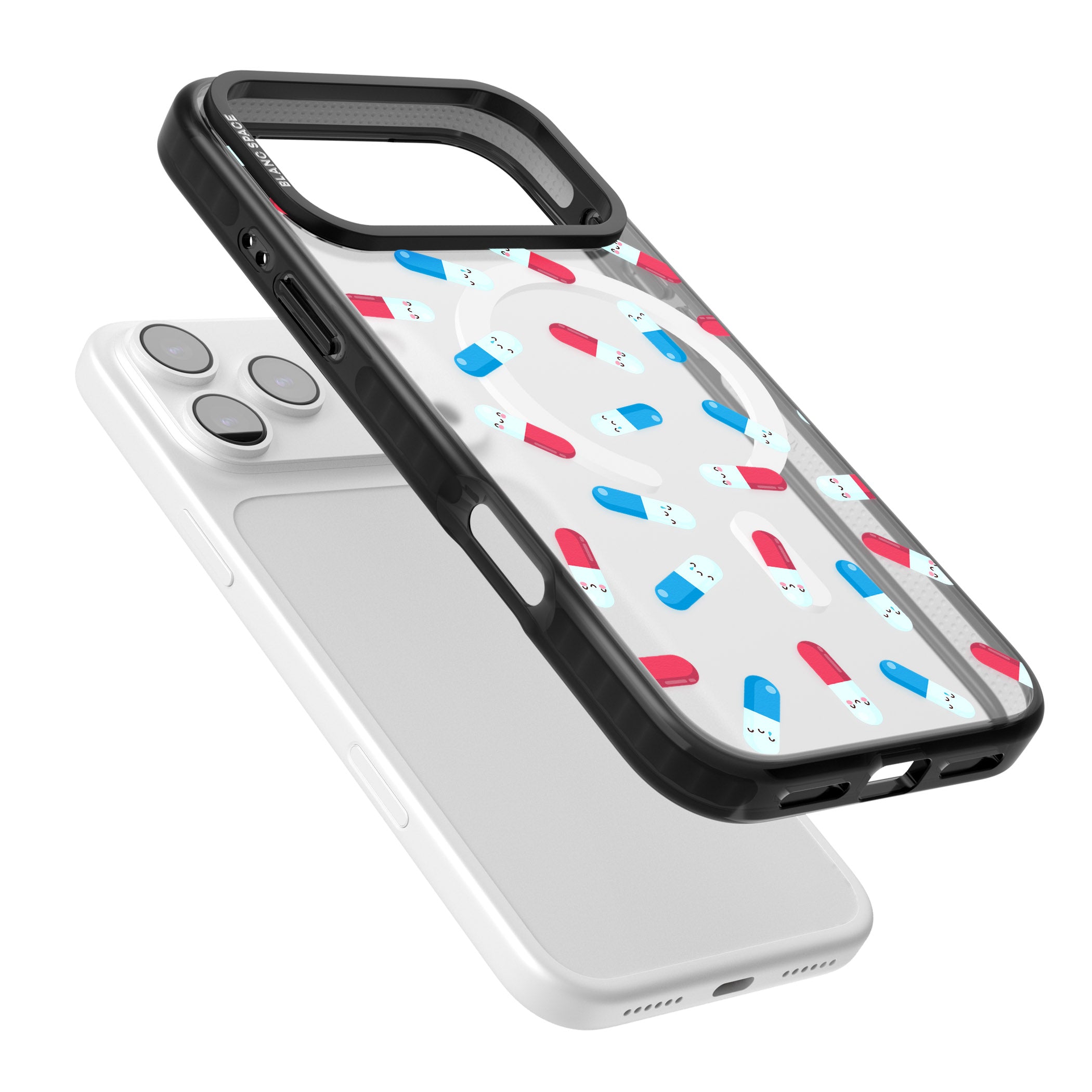 Kawaii Pill Pattern iPhone 17 Pro Max Impact Pro Black Phone Case Colours