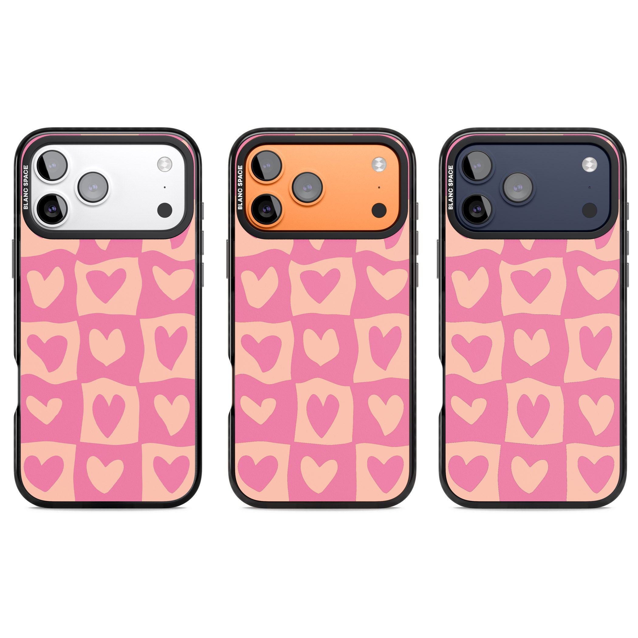 Pink Wavy Checked Hearts iPhone 17 Pro Impact Pro Black Phone Case APT Impact Protection