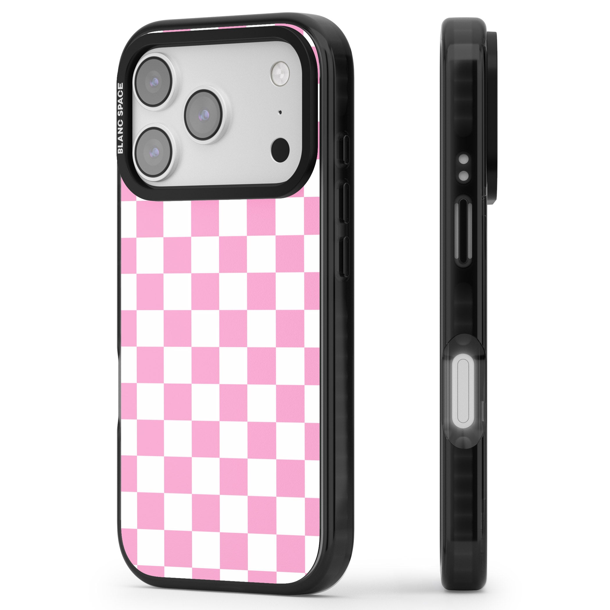 Pink Checkered iPhone 17 Pro Max Impact Pro Black Phone Case Side Profile