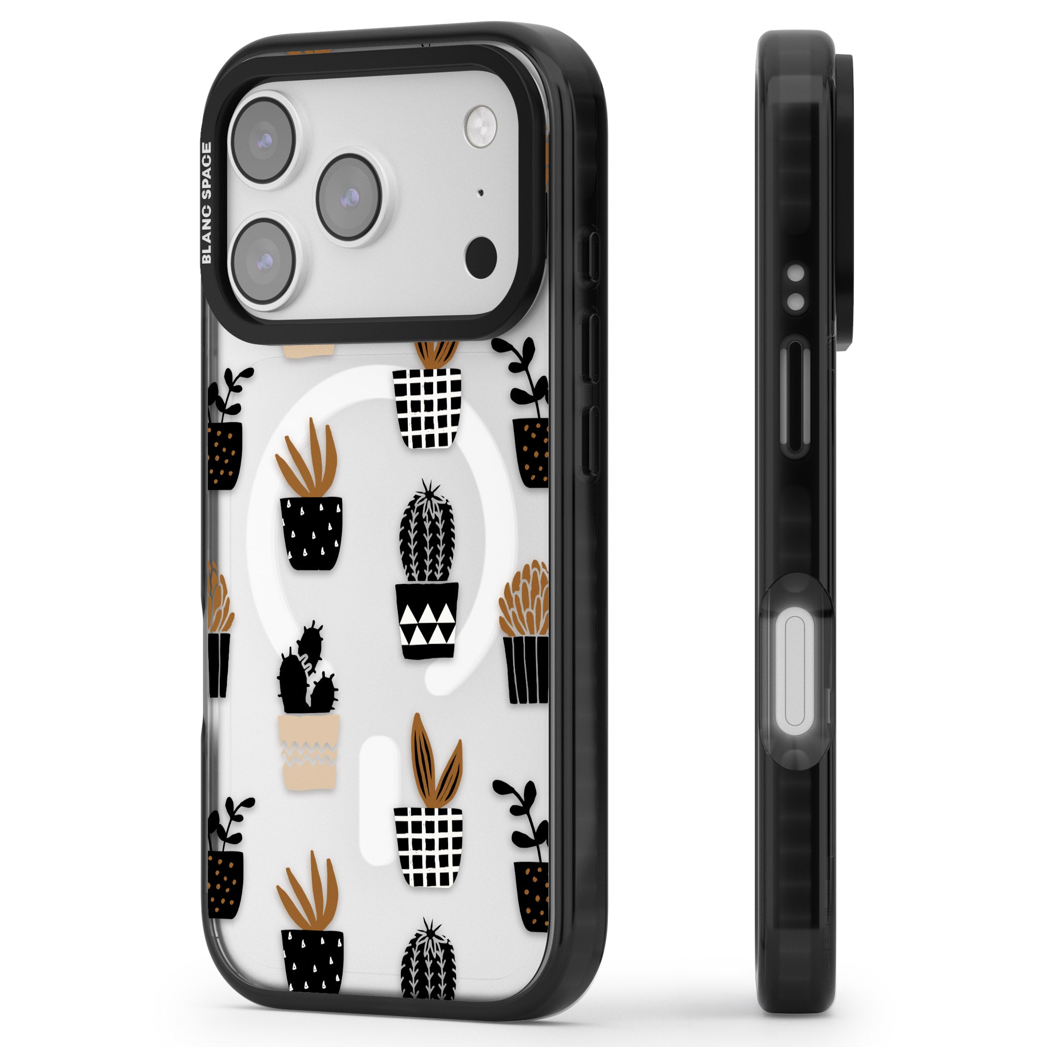 Large Mixed Plants Pattern Clear iPhone 17 Pro Max Impact Pro Black Phone Case Side Profile