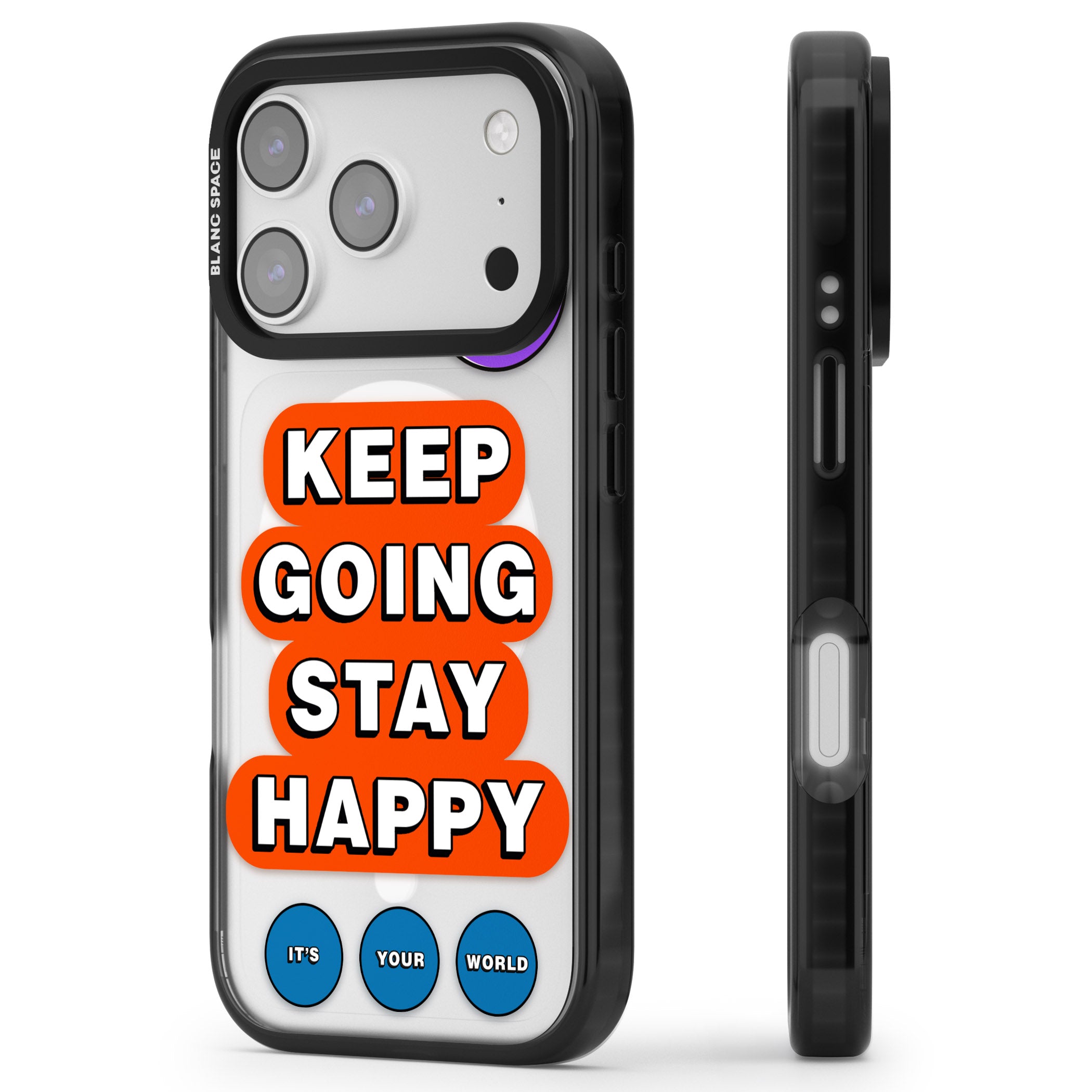 Keep Going Stay Happy iPhone 17 Pro Max Impact Pro Black Phone Case Side Profile
