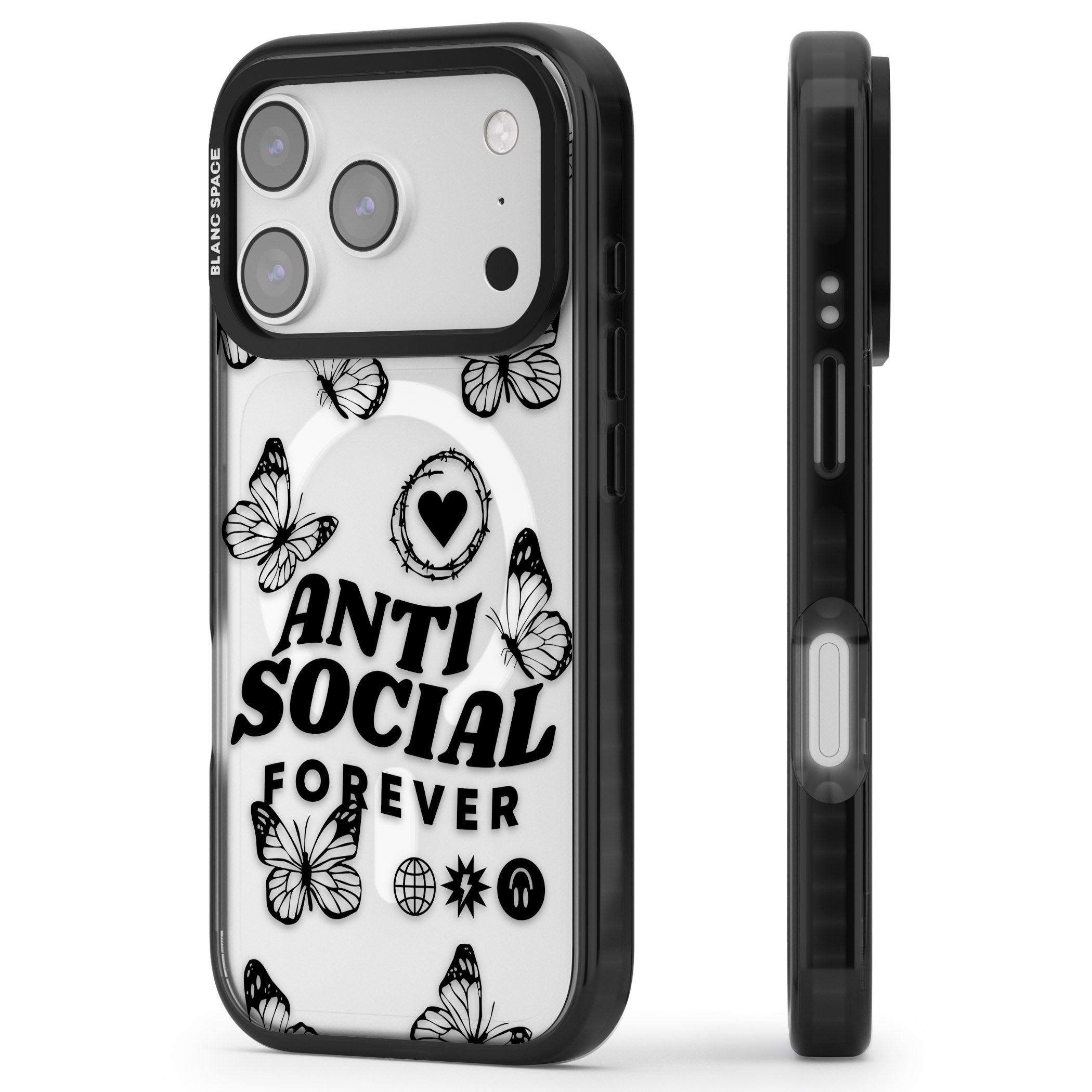 Anti Social Forever iPhone 17 Pro Max Impact Pro Black Phone Case Side Profile