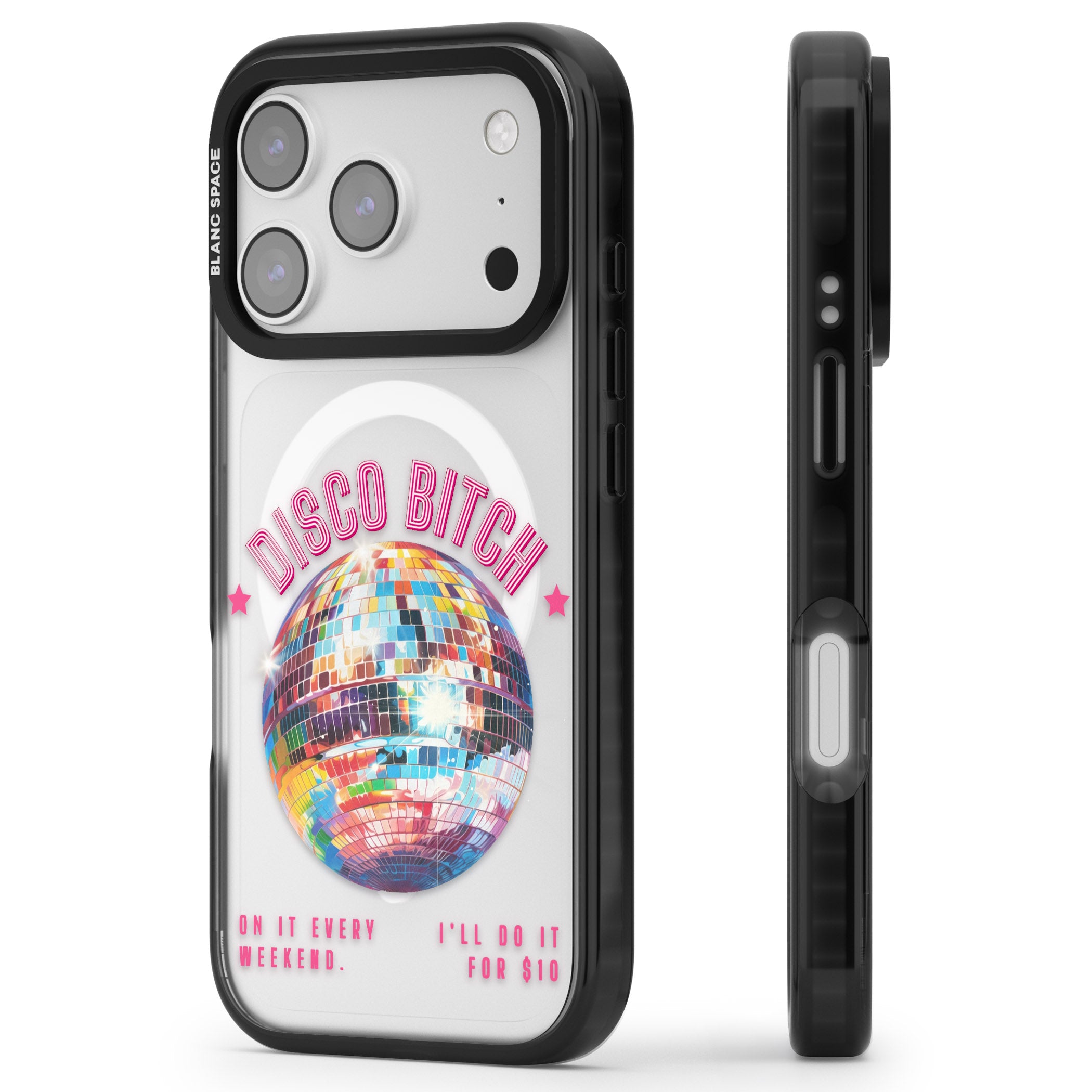 Disco B Tch iPhone 17 Pro Max Impact Pro Black Phone Case Side Profile
