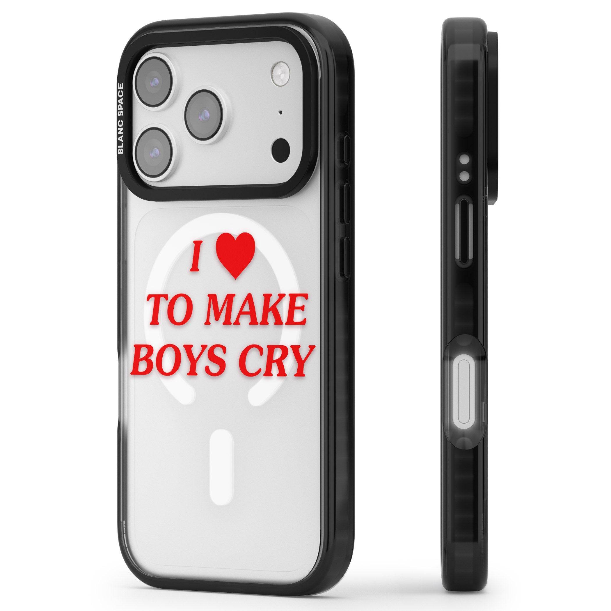 I Love To Make Boys Cry iPhone 17 Pro Max Impact Pro Black Phone Case Side Profile
