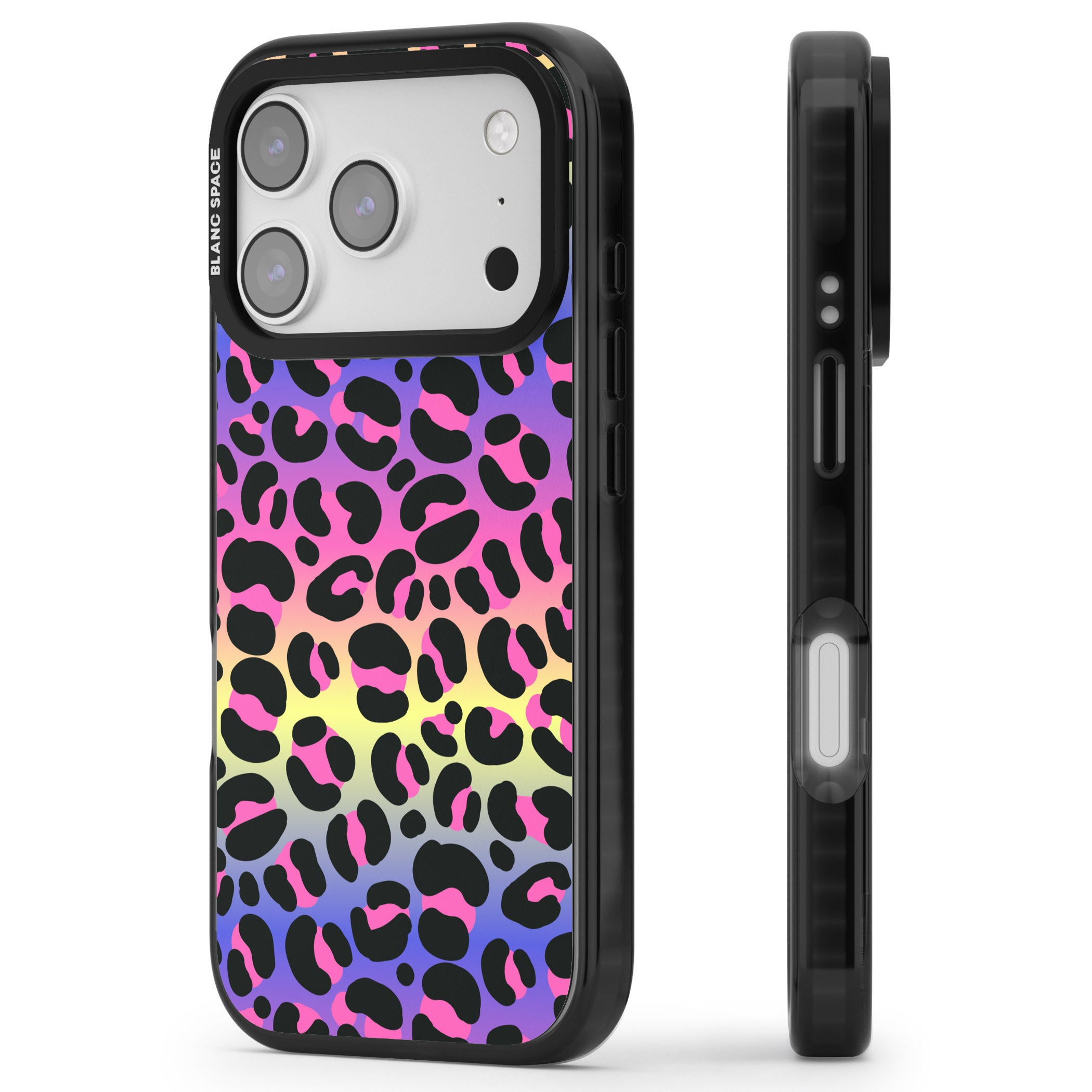 Rainbow Gradient Leopard iPhone 17 Pro Max Impact Pro Black Phone Case Side Profile