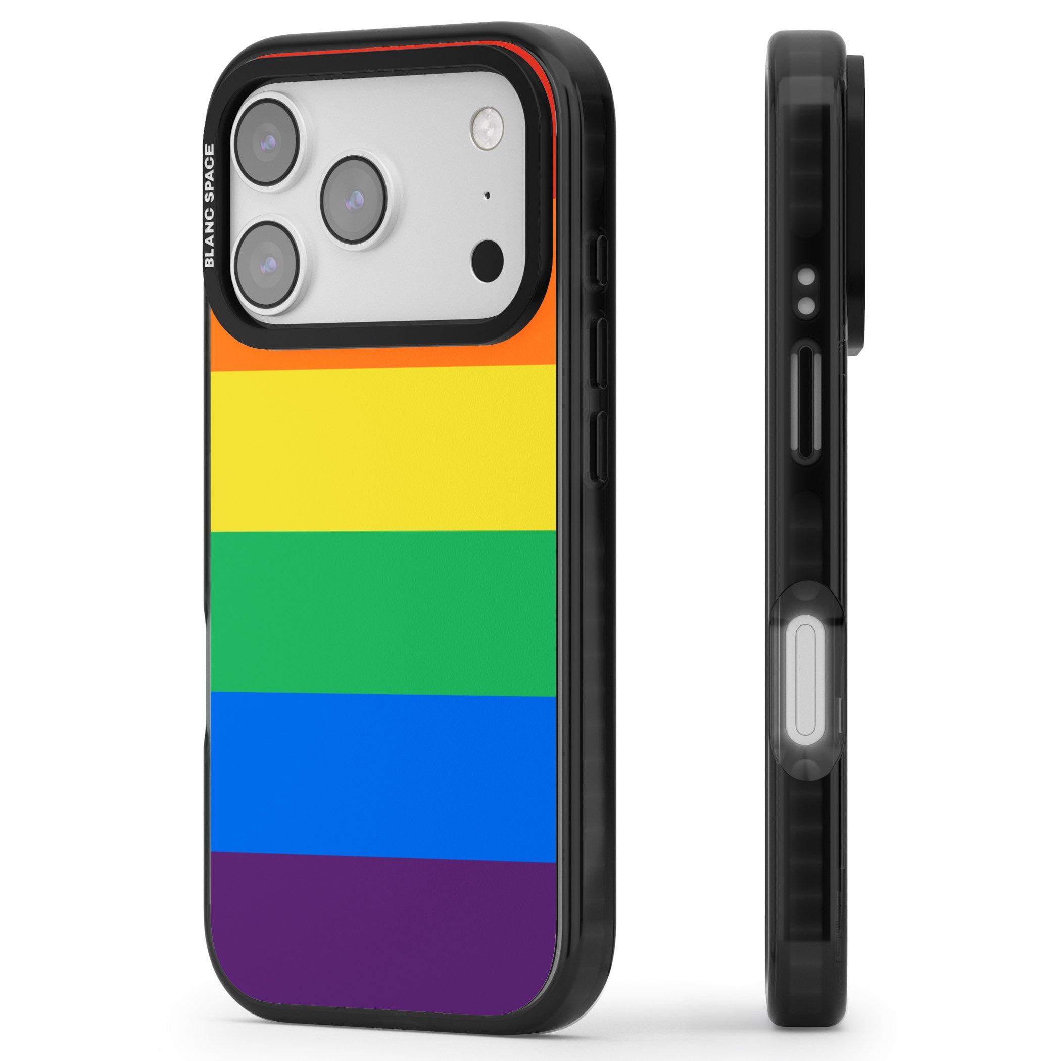 Rainbow Stripes iPhone 17 Pro Max Impact Pro Black Phone Case Side Profile