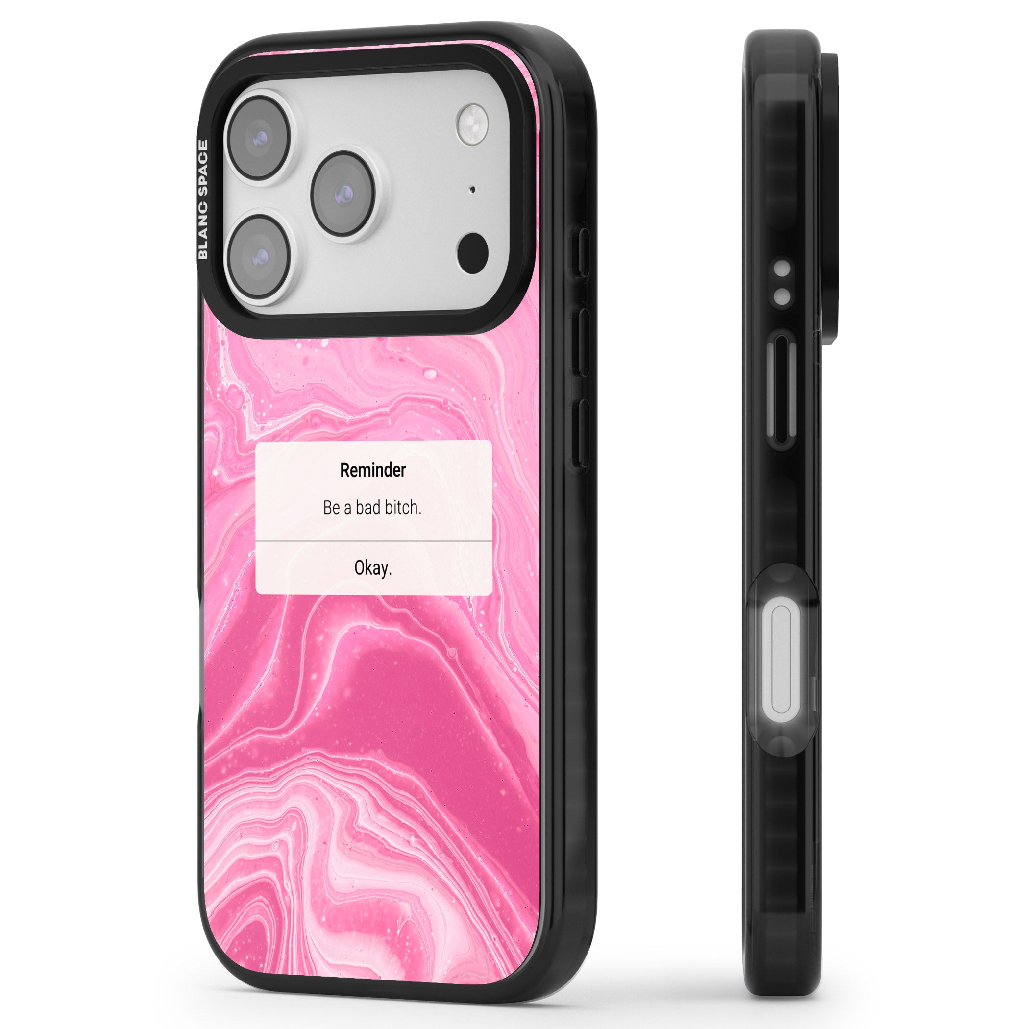 Bad Bitch Reminder iPhone 17 Pro Max Impact Pro Black Phone Case Side Profile