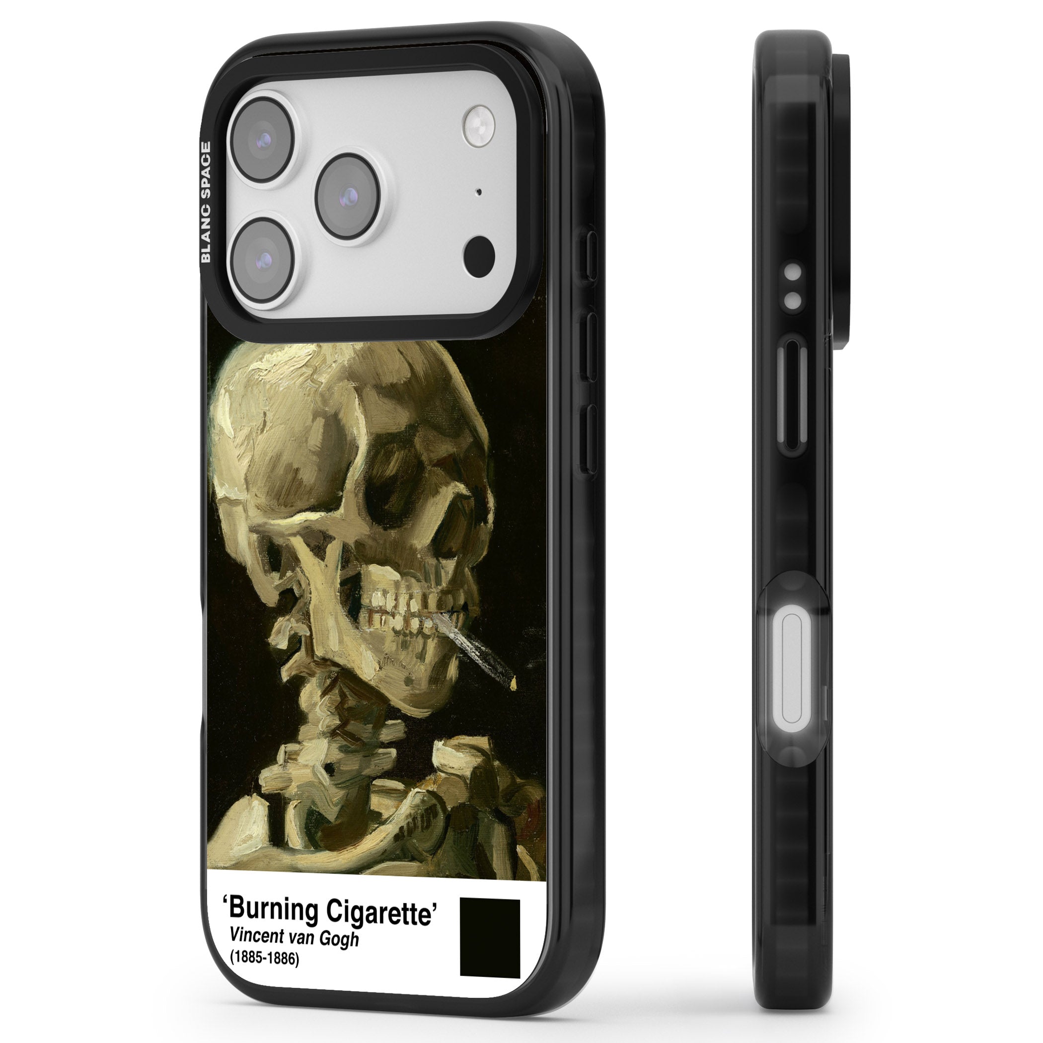 Skull Of A Skeleton With Burning Cigarette iPhone 17 Pro Max Impact Pro Black Phone Case Side Profile