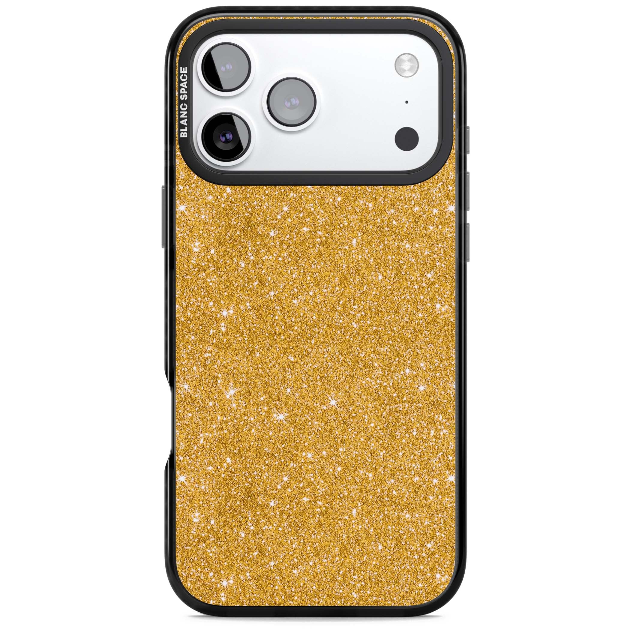 Gold Glitter gold glitter iPhone case featuring a shimmering sparkle wallpaper design in luxury gold | Black Impact Magsafe case for iPhone 17 Pro, iPhone 17 Pro Max