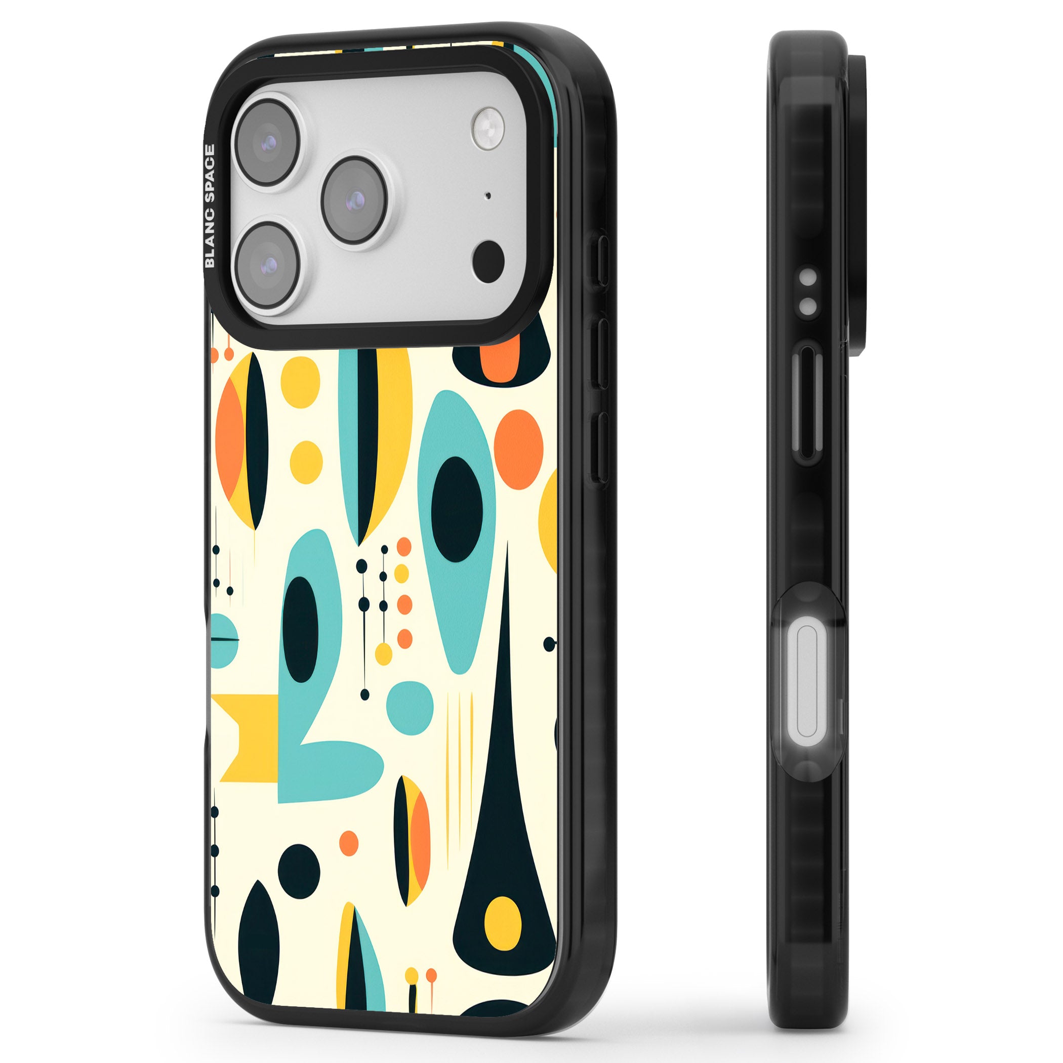 Mid Century Atomic Pattern iPhone 17 Pro Max Impact Pro Black Phone Case Side Profile