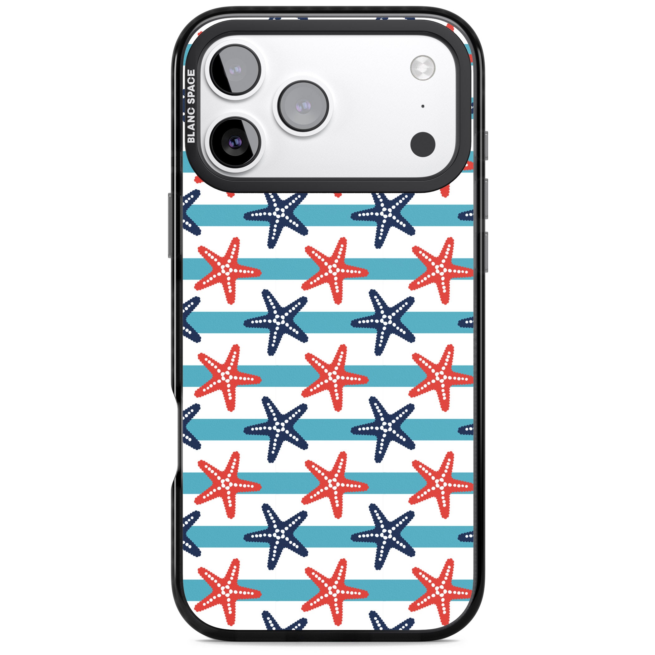 Nautical Starfish Stripe iPhone 17 Pro Max Impact Pro Black Phone Case