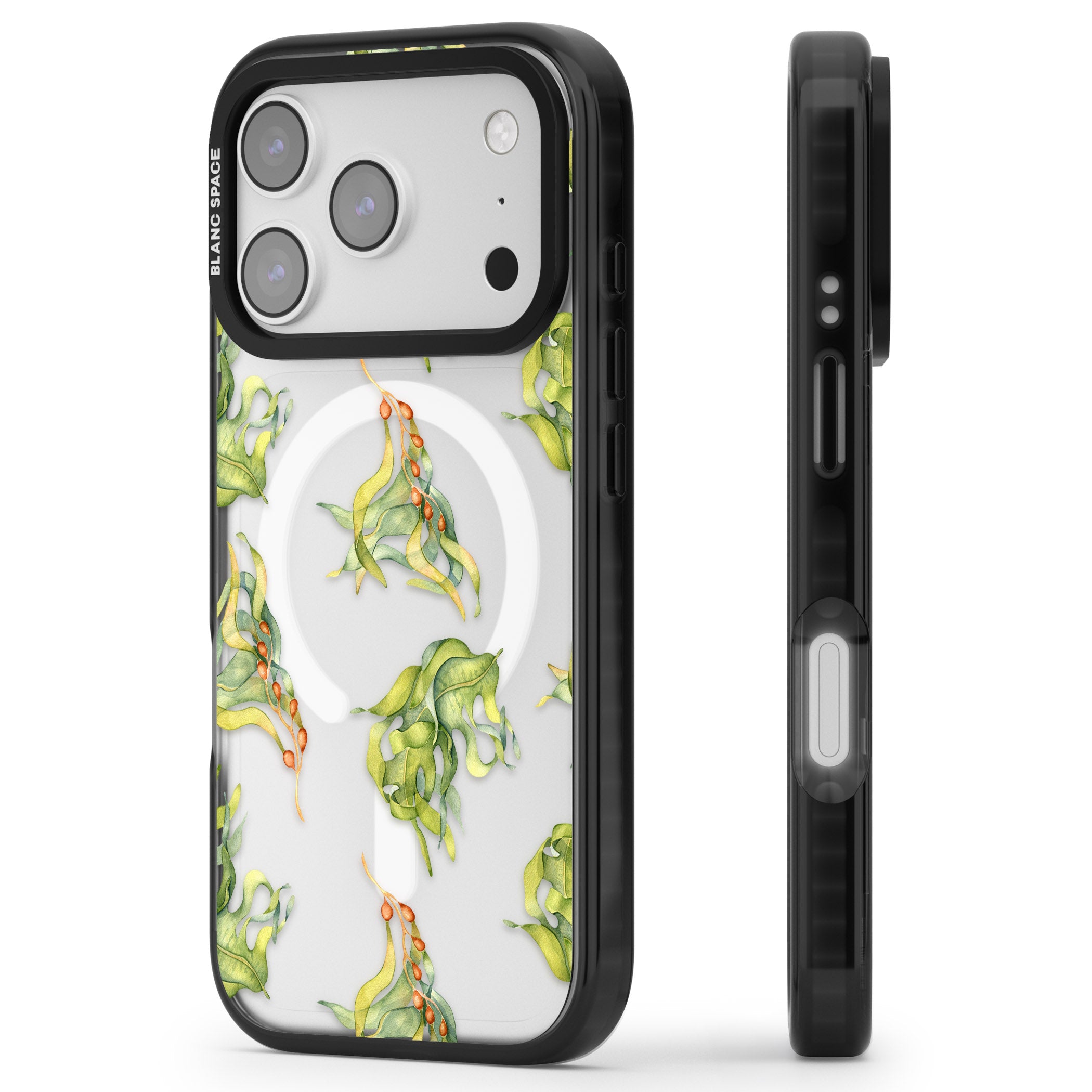 Flowing Seaweed Watercolor iPhone 17 Pro Max Impact Pro Black Phone Case Side Profile