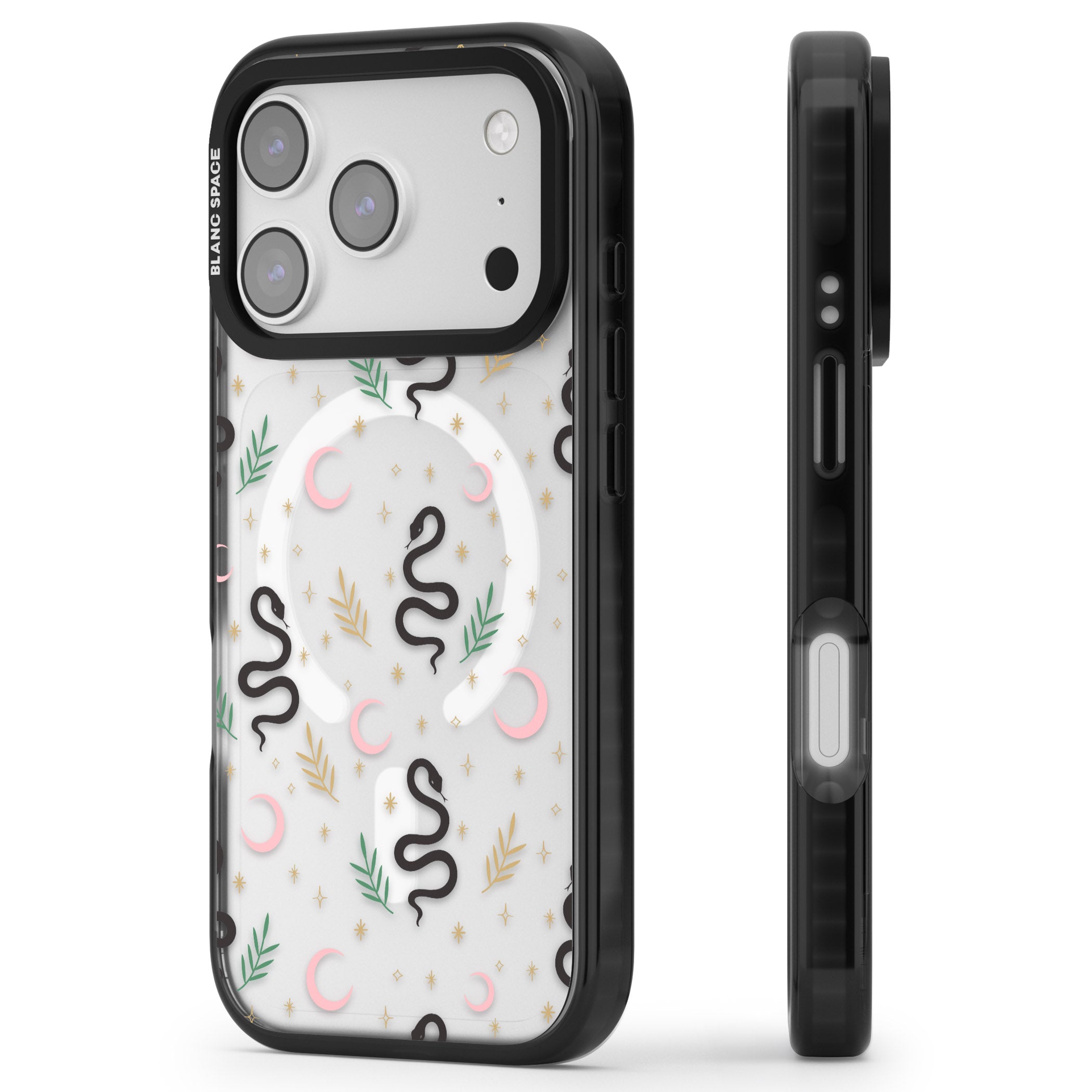 Snake & Moon Pattern iPhone 17 Pro Max Impact Pro Black Phone Case Side Profile