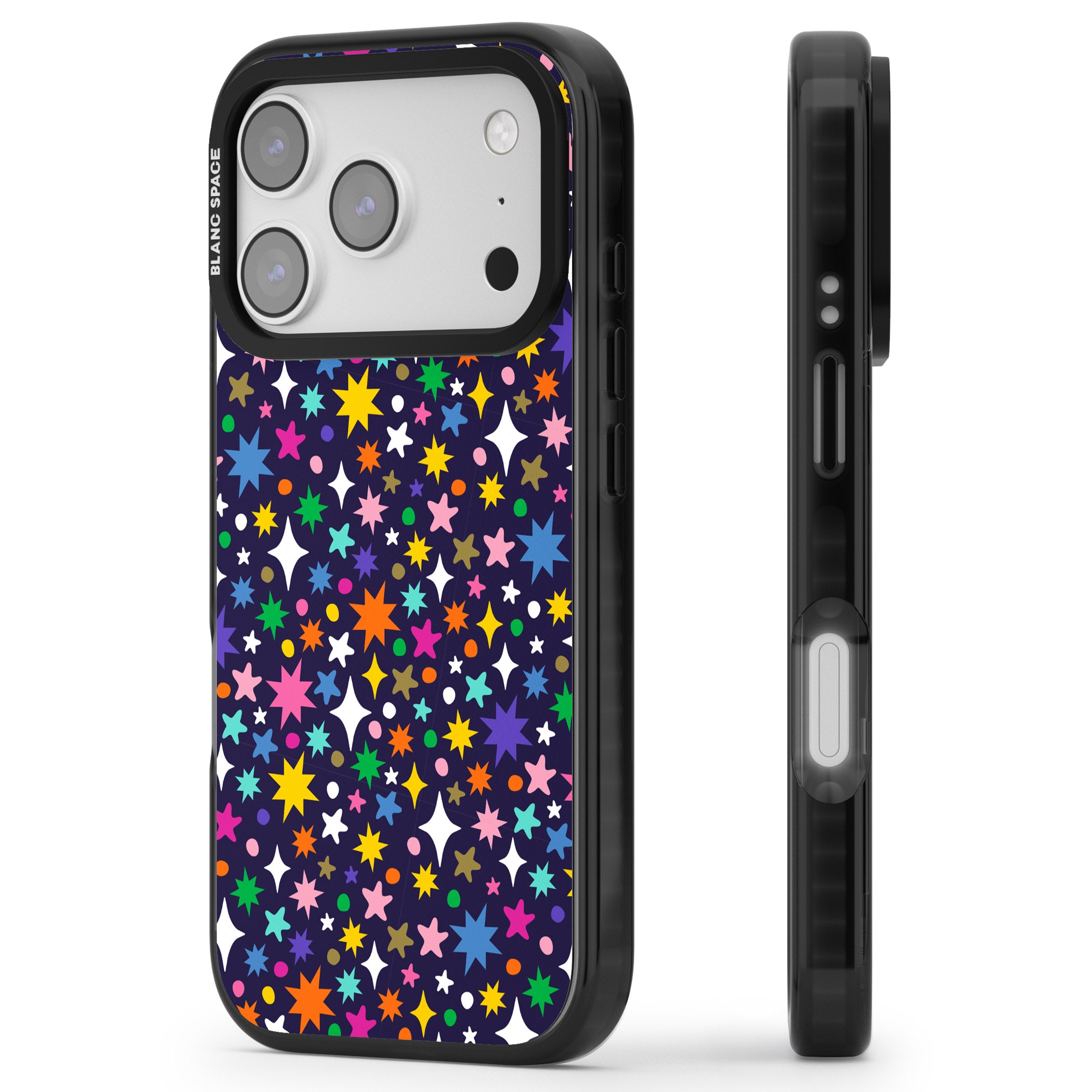 Rainbow Starburst (Purple) iPhone 17 Pro Max Impact Pro Black Phone Case Side Profile