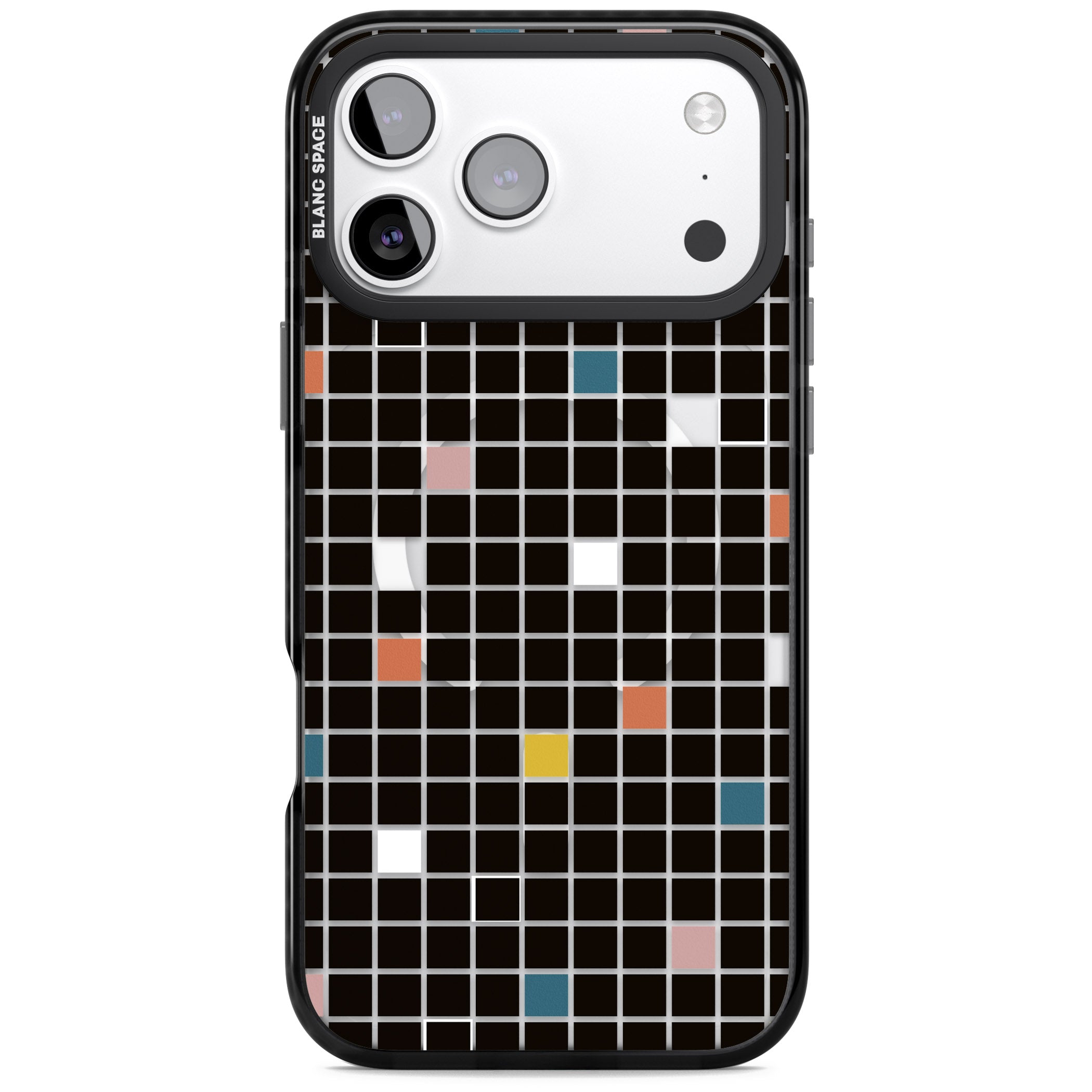 Earthtone Black Geometric Grid iPhone 17 Pro Max Impact Pro Black Phone Case