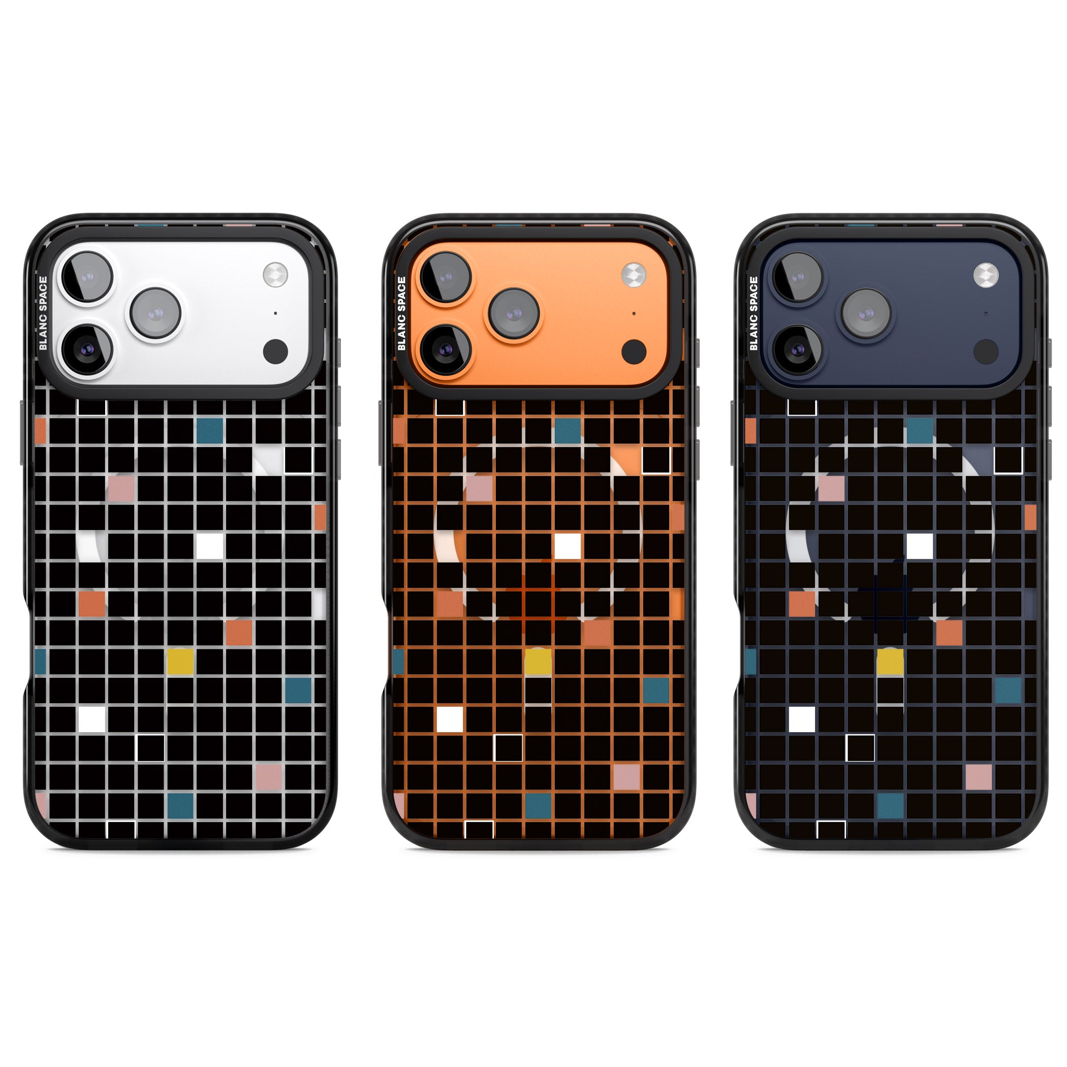 Earthtone Black Geometric Grid iPhone 17 Pro Impact Pro Black Phone Case APT Impact Protection