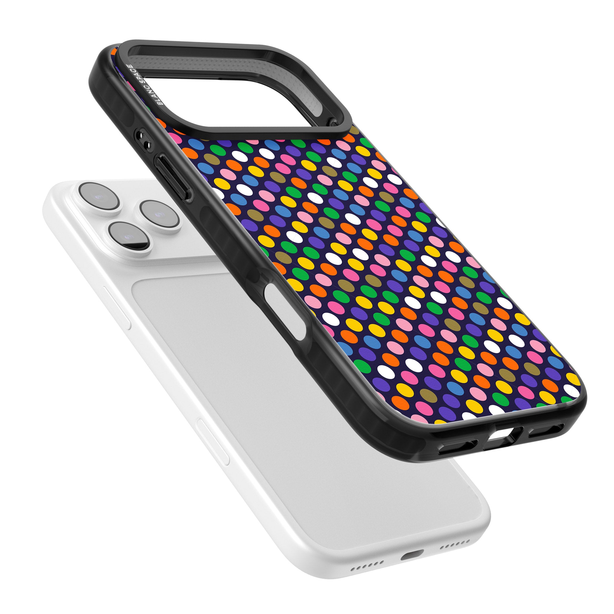 Multicolour Polka Dot Fiesta (Purple) iPhone 17 Pro Max Impact Pro Black Phone Case Colours