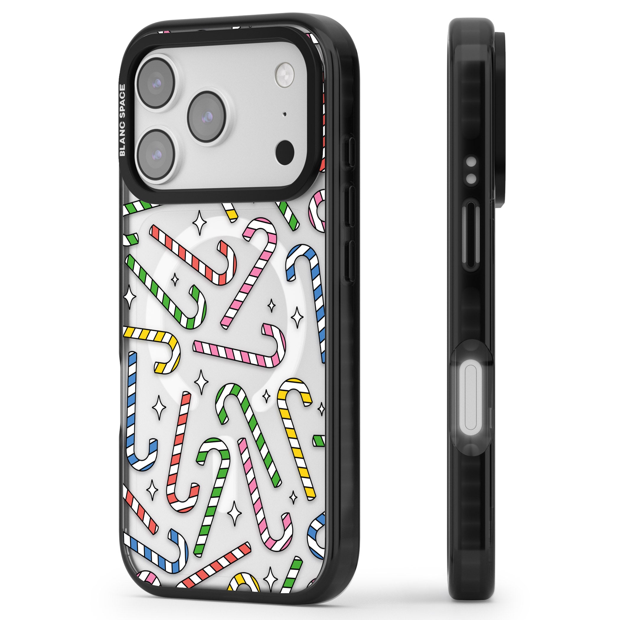 Colourful Stars & Candy Canes iPhone 17 Pro Max Impact Pro Black Phone Case Side Profile