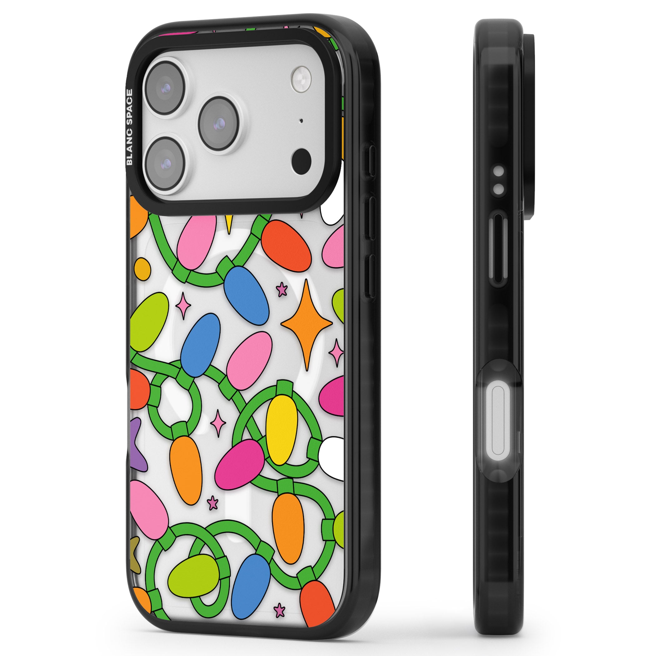 Festive Lights Pattern iPhone 17 Pro Max Impact Pro Black Phone Case Side Profile