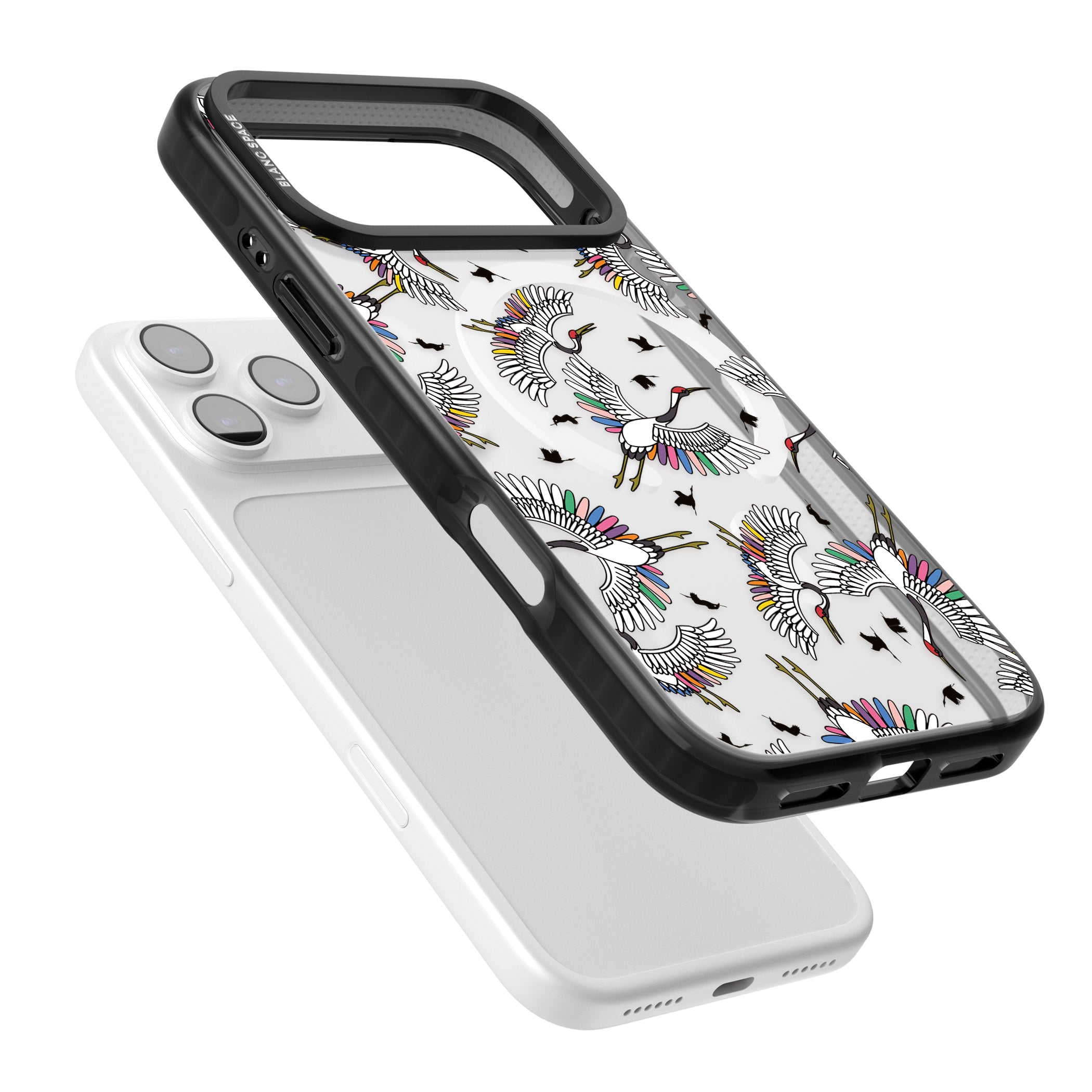 Colourful Crane Pattern iPhone 17 Pro Max Impact Pro Black Phone Case Colours