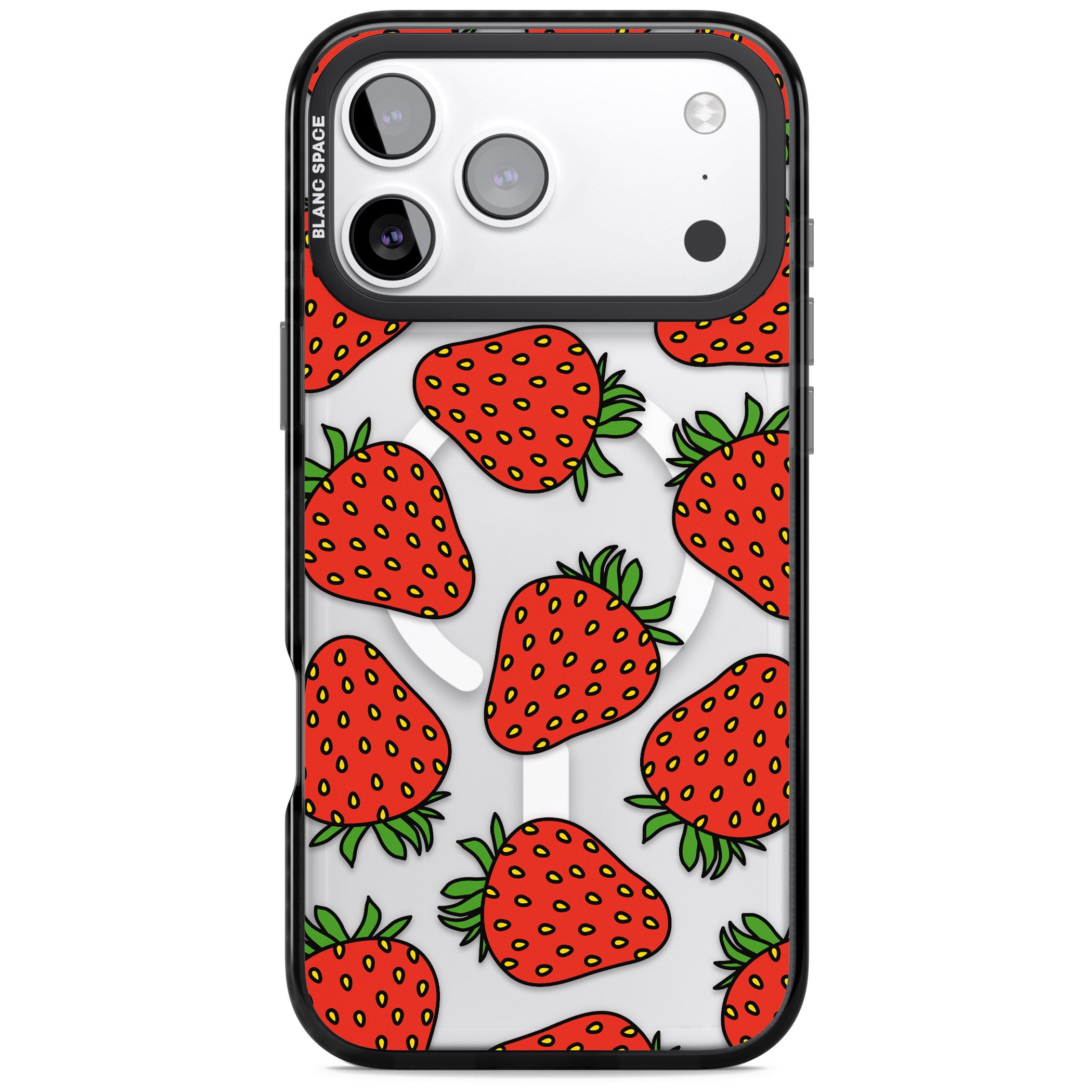 Strawberry Pattern iPhone 17 Pro Max Impact Pro Black Phone Case