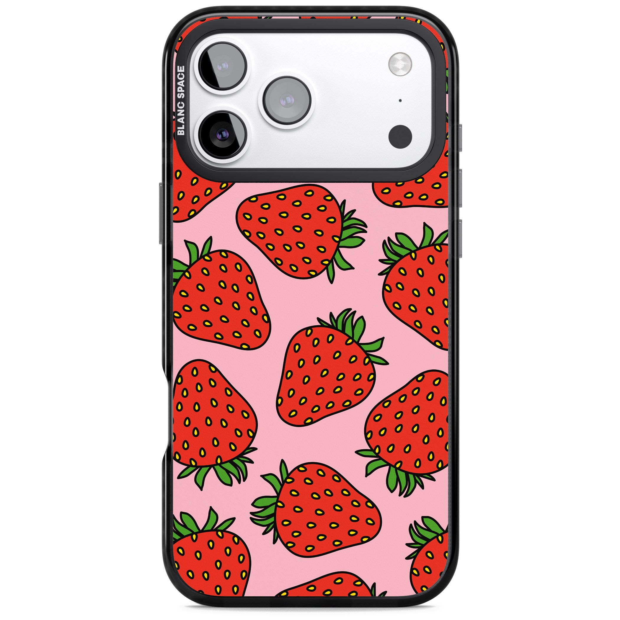 Strawberry Pattern (Pink) iPhone 17 Pro Max Impact Pro Black Phone Case