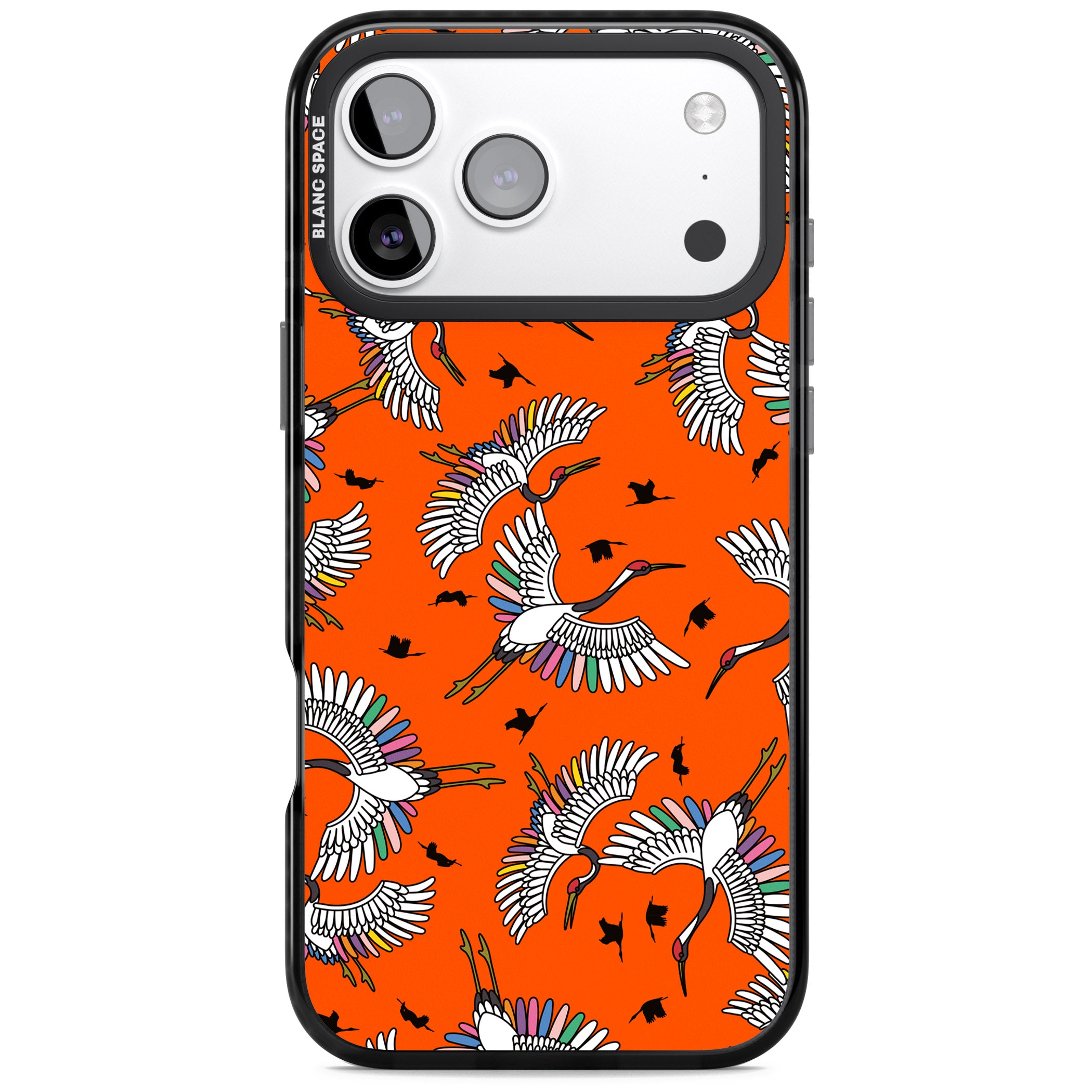 Colourful Crane Pattern (Orange) iPhone 17 Pro Max Impact Pro Black Phone Case