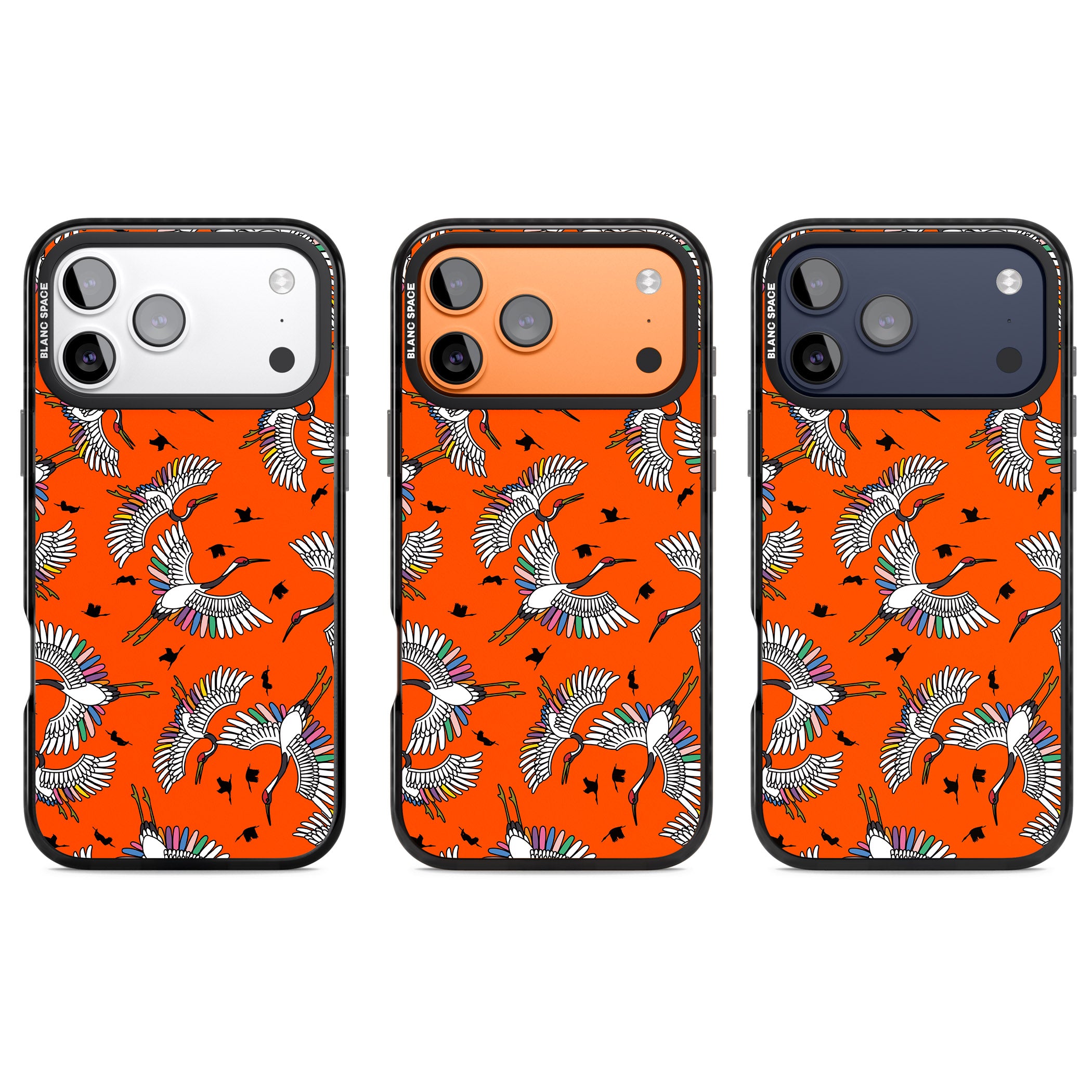 Colourful Crane Pattern (Orange) iPhone 17 Pro Impact Pro Black Phone Case APT Impact Protection