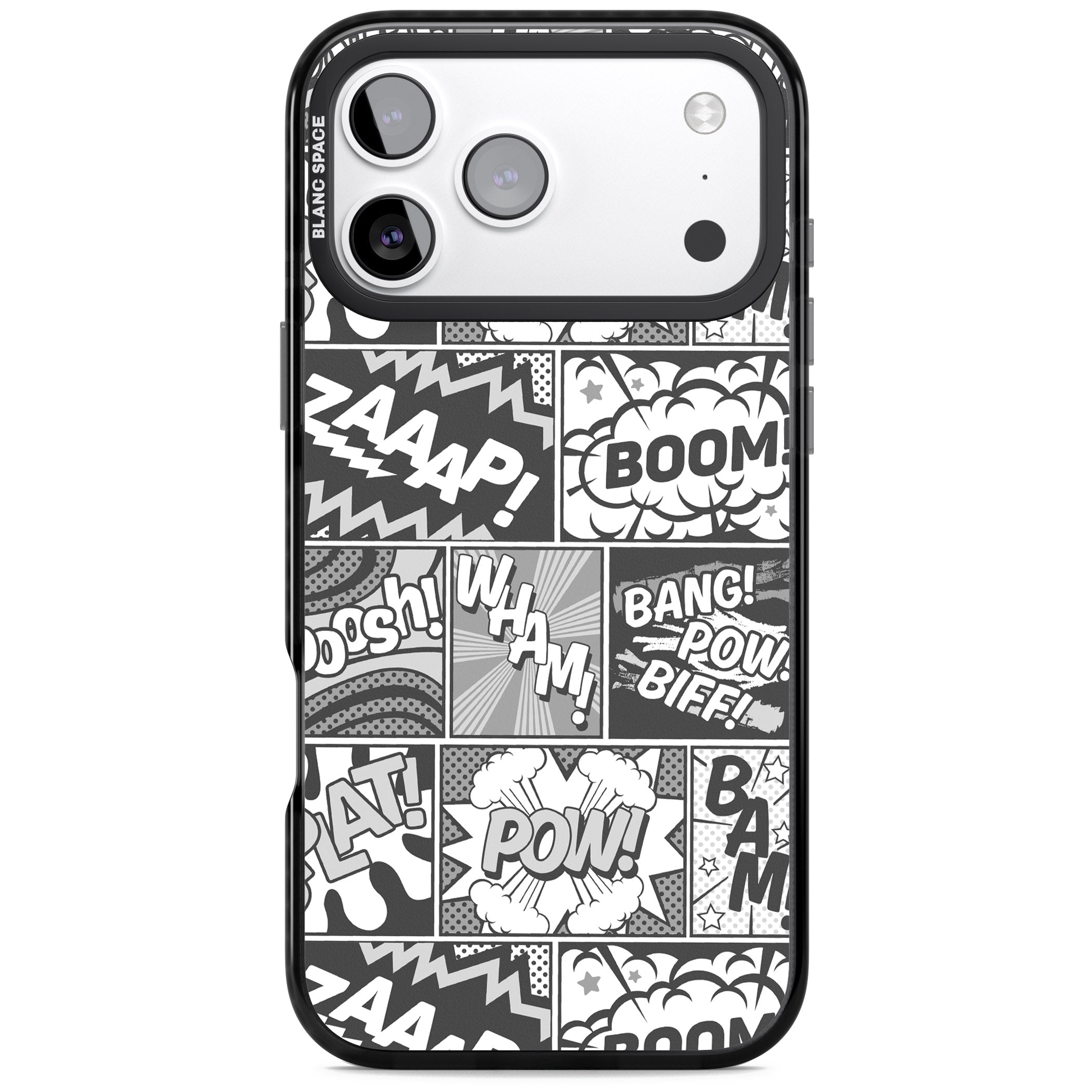 Onomatopoeia (Black & White) iPhone 17 Pro Max Impact Pro Black Phone Case