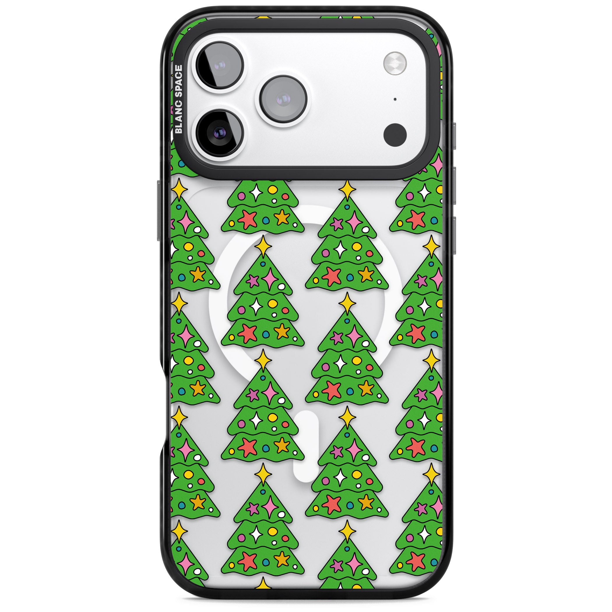 Christmas Tree Pattern (Clear) iPhone 17 Pro Impact Pro Black Phone Case