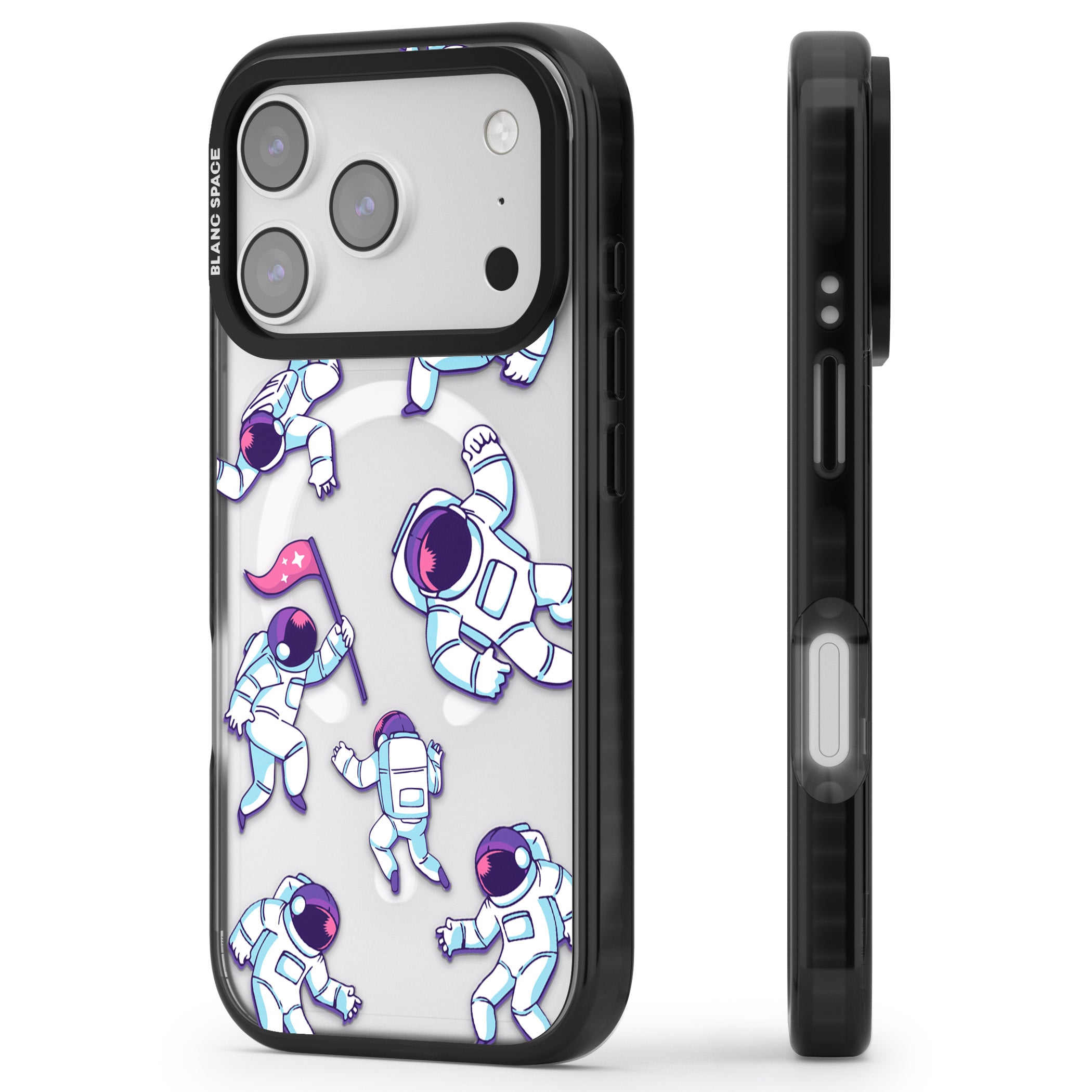 Astronaut Pattern iPhone 17 Pro Max Impact Pro Black Phone Case Side Profile
