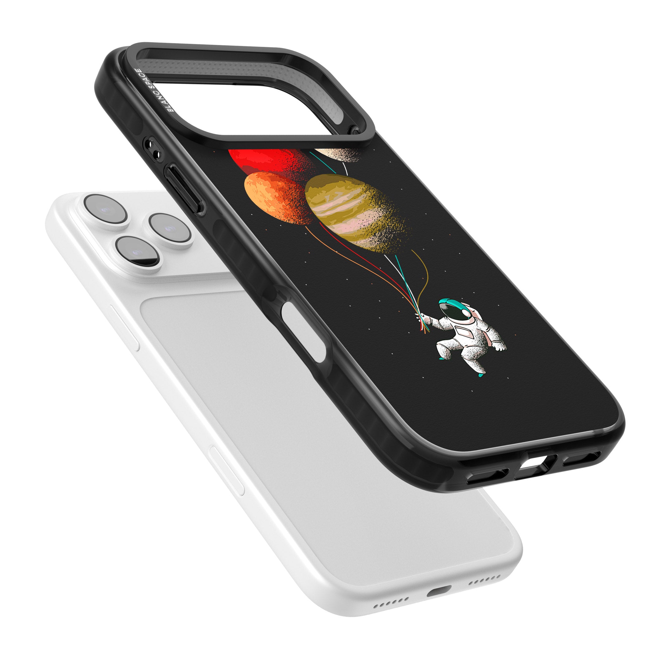 Astronaut Balloon Planets iPhone 17 Pro Max Impact Pro Black Phone Case Colours