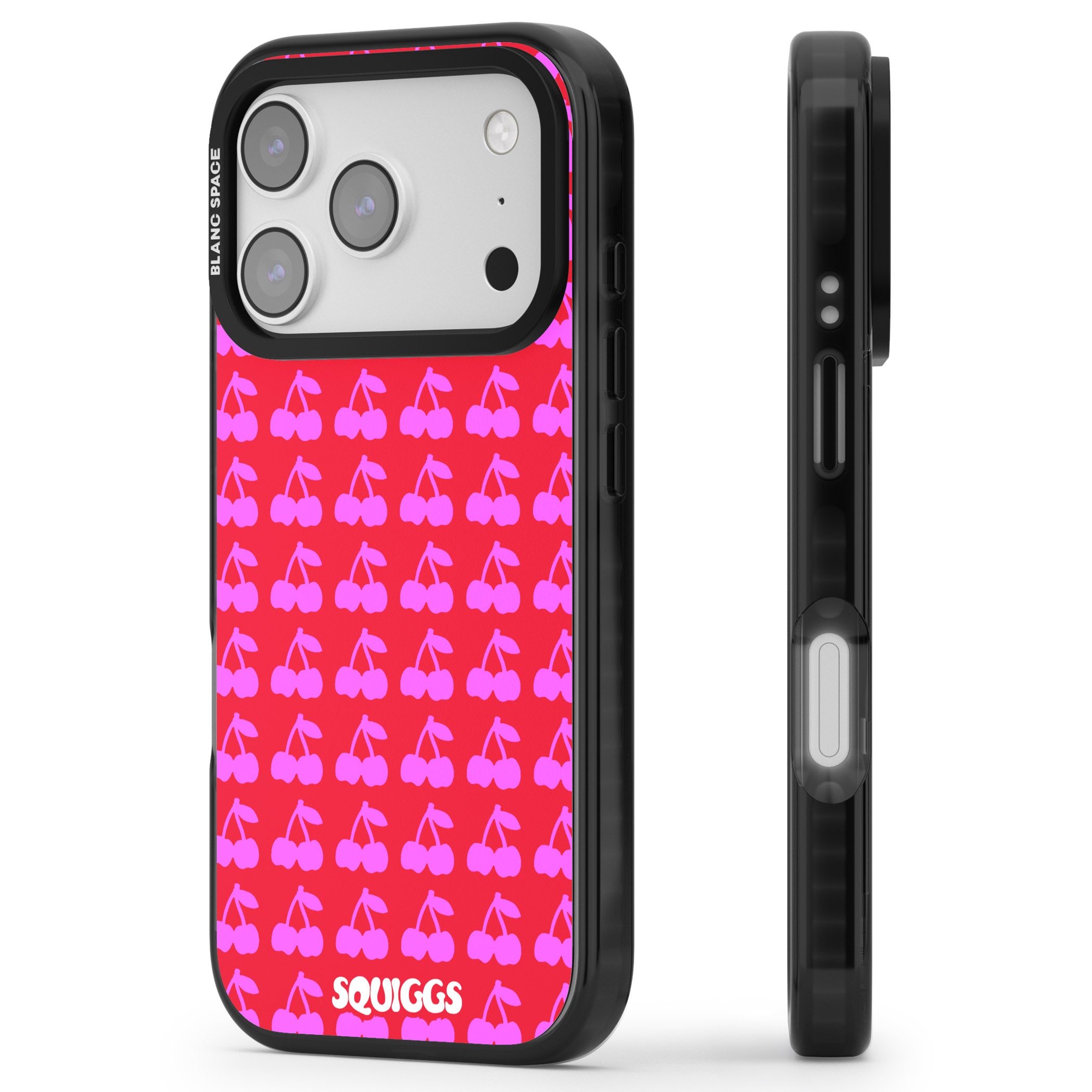 Red Cherries iPhone 17 Pro Max Impact Pro Black Phone Case Side Profile
