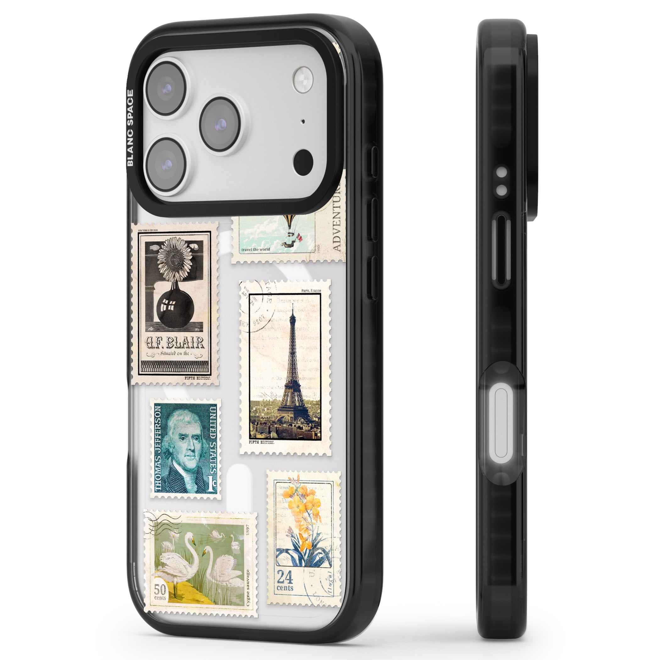 Vintage Stamps iPhone 17 Pro Max Impact Pro Black Phone Case Side Profile