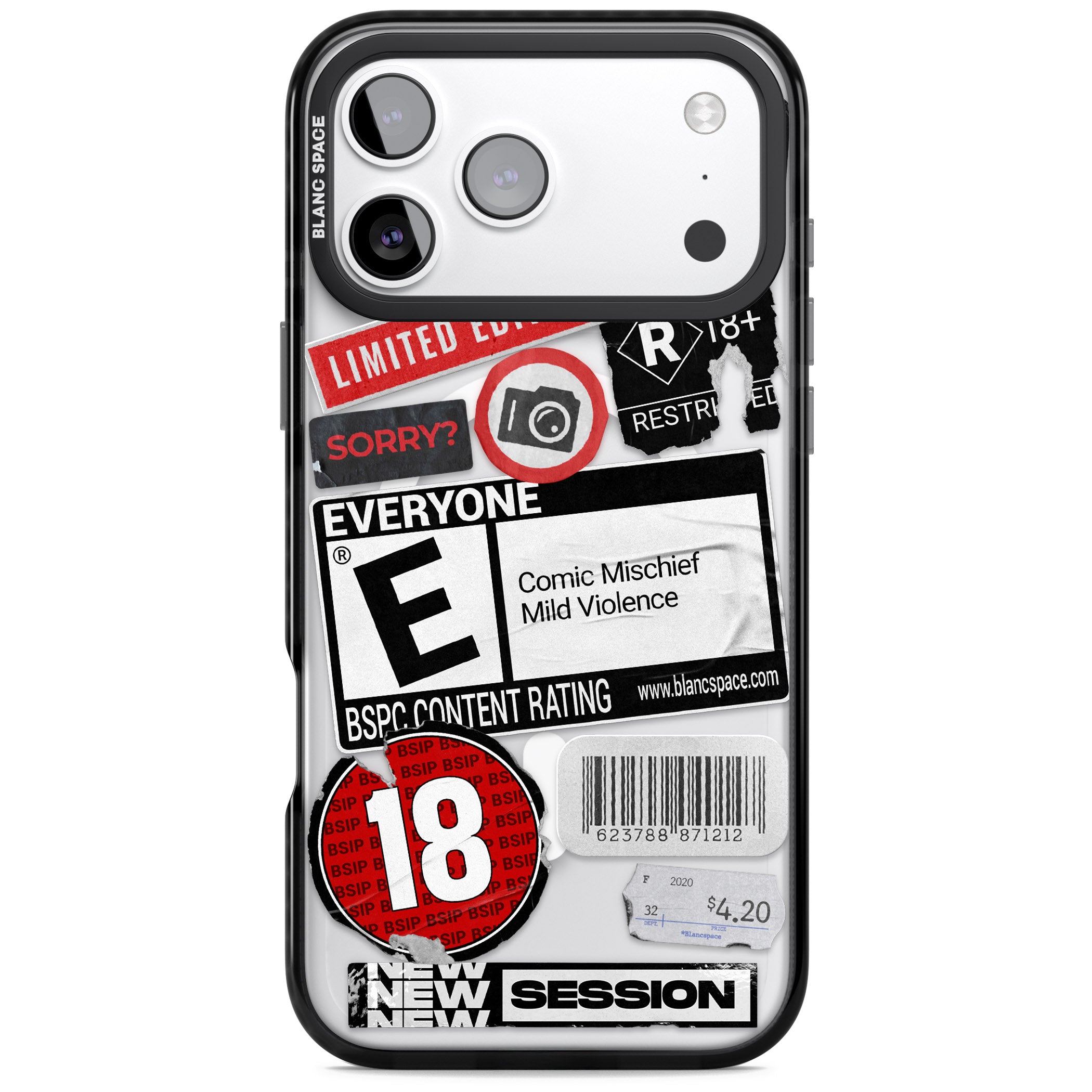Rated 18+ Sticker Mix iPhone 17 Pro Max Impact Pro Black Phone Case