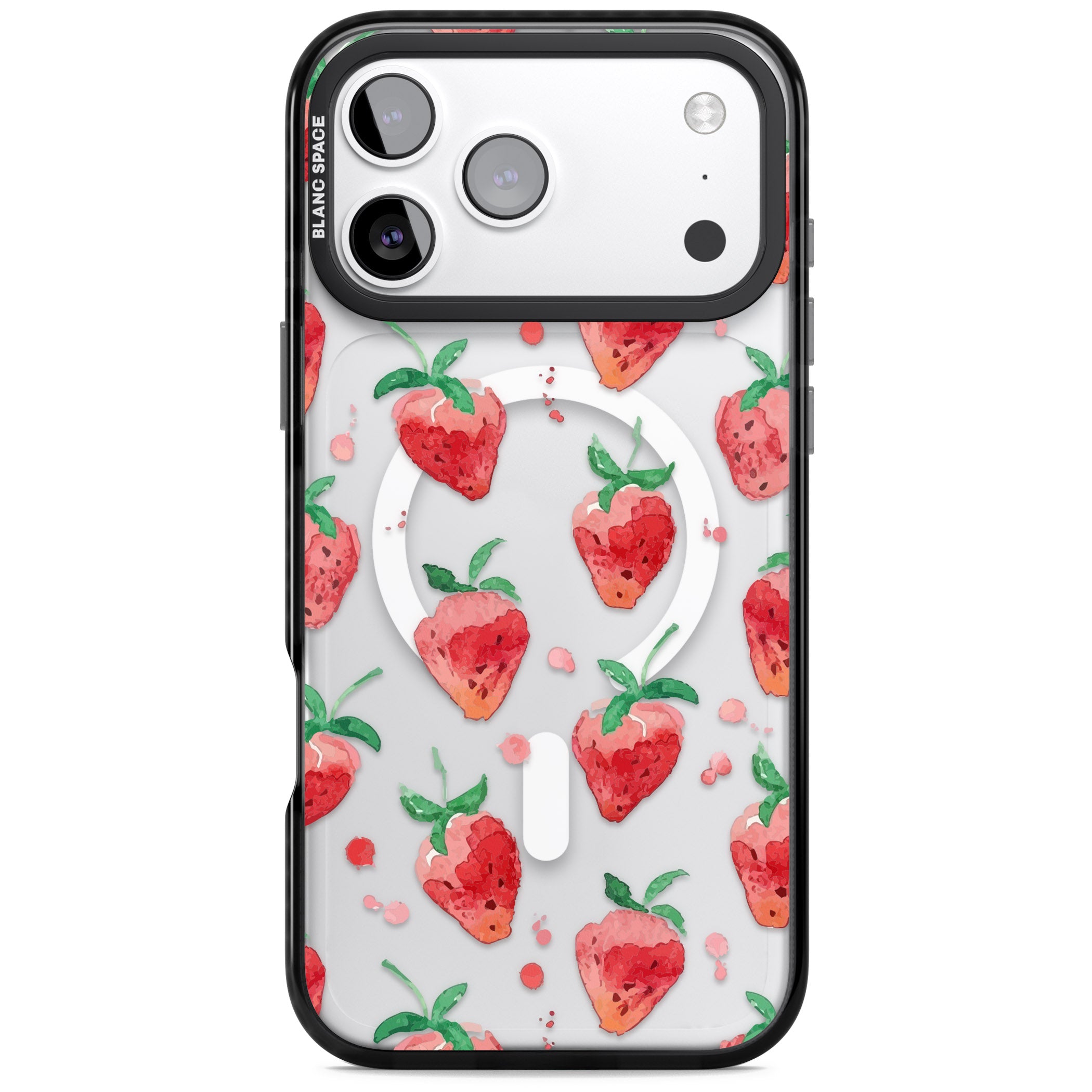 Strawberry Watercolour iPhone 17 Pro Max Impact Pro Black Phone Case