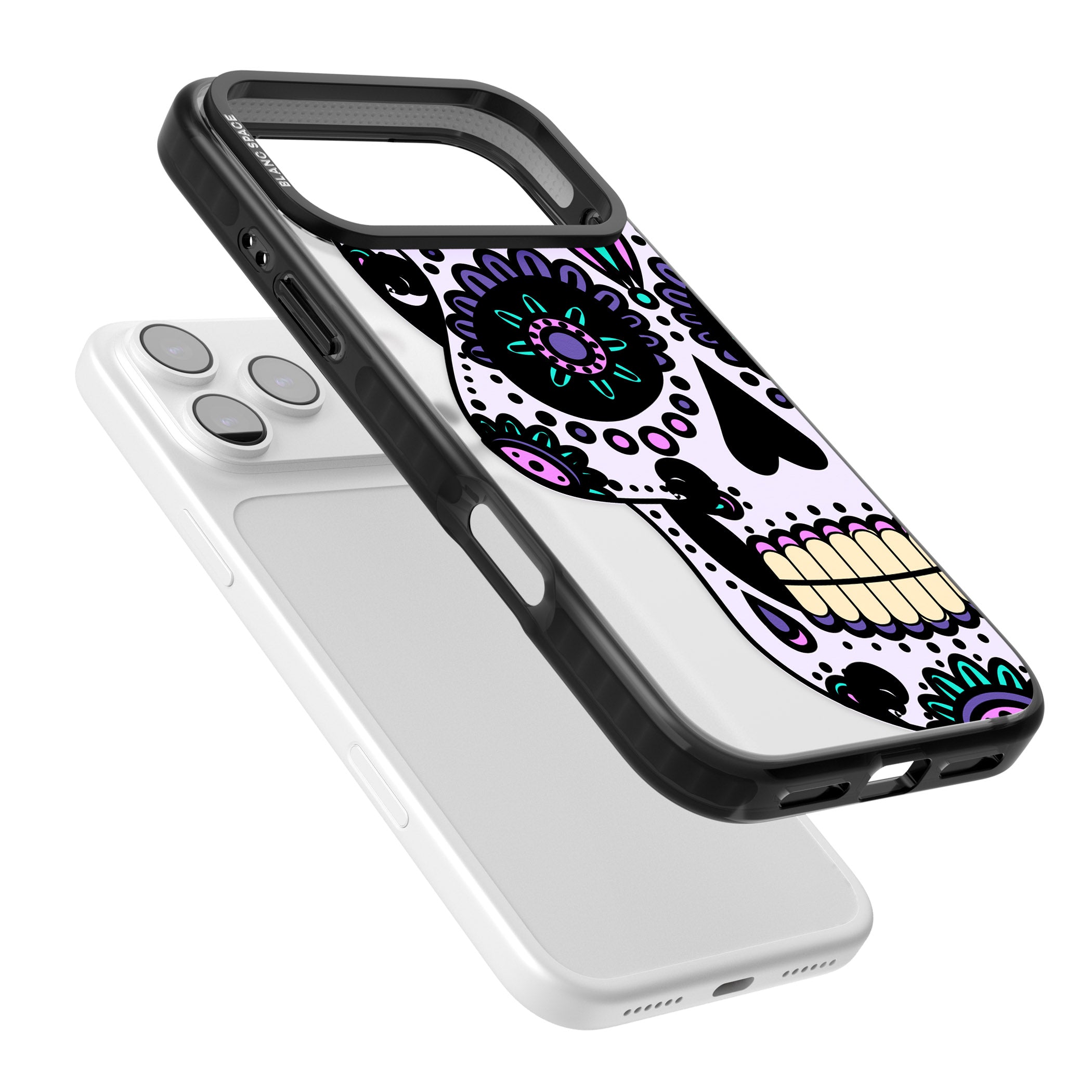 Violet Sugar Skull iPhone 17 Pro Max Impact Pro Black Phone Case Colours