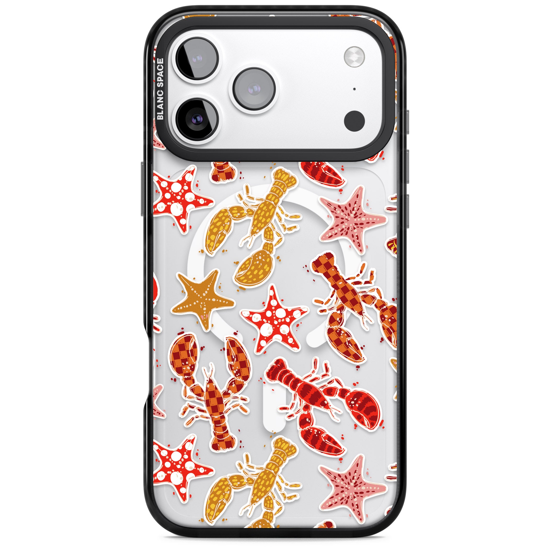 Lobster & Starfish Coastal Pattern iPhone 17 Pro Max Impact Pro Black Phone Case