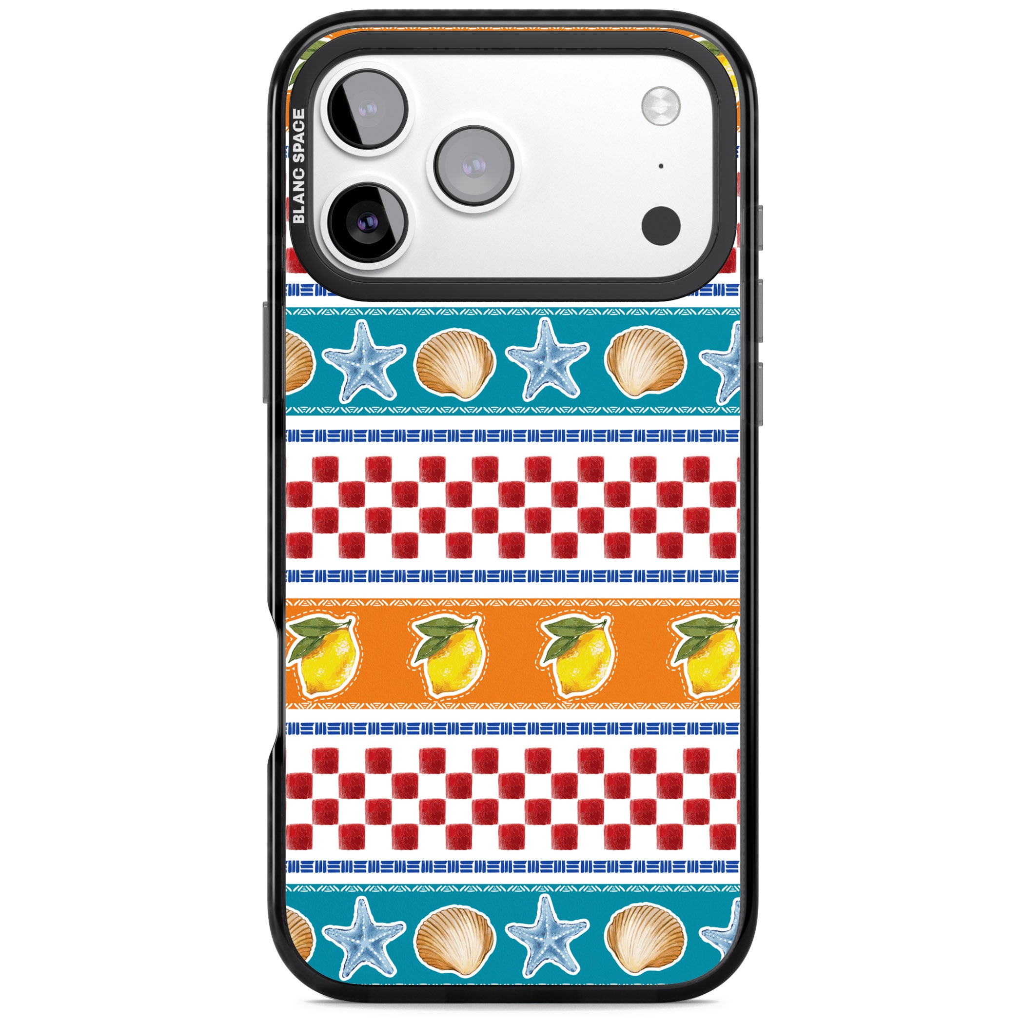 Coastal Italian Check Pattern iPhone 17 Pro Impact Pro Black Phone Case