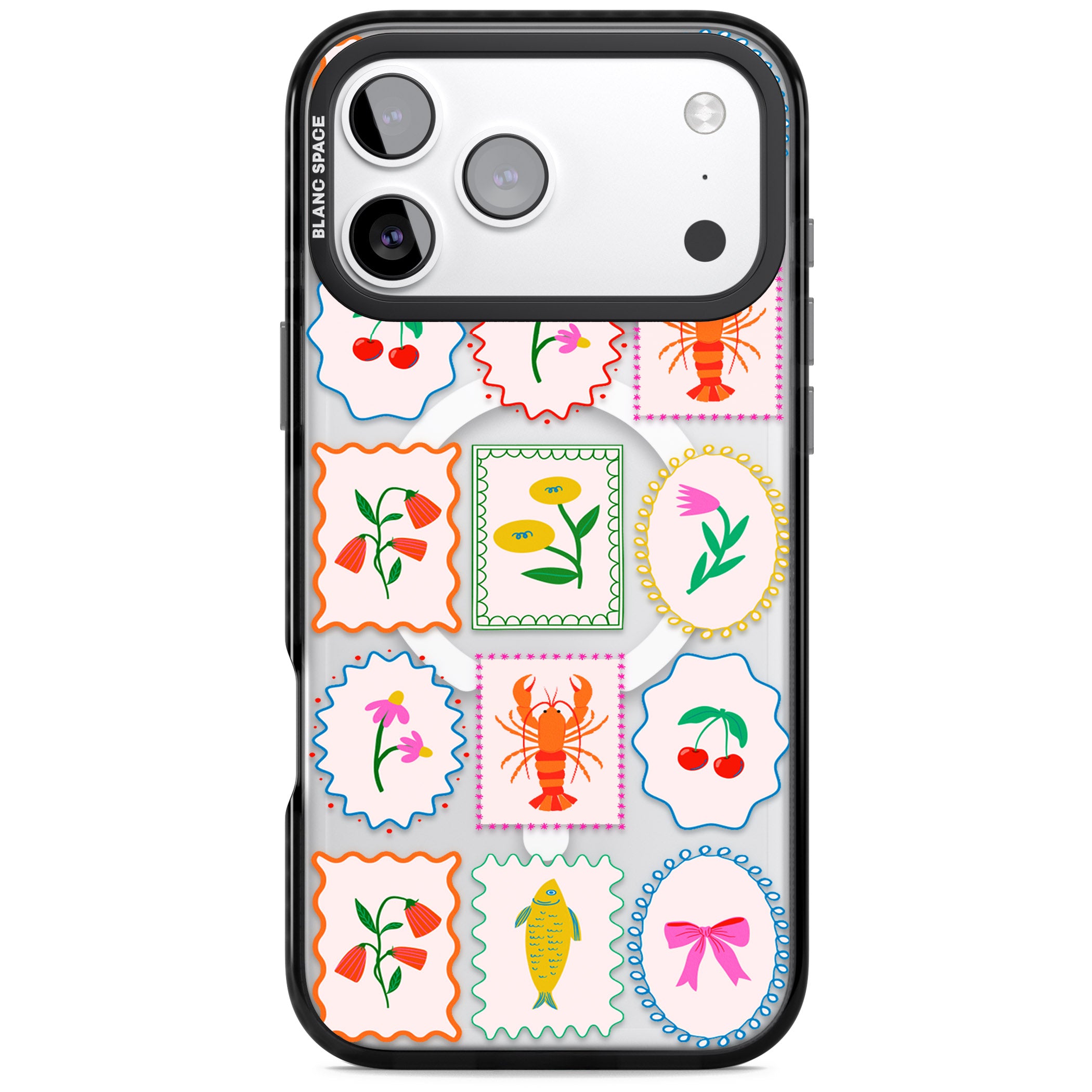 Floral Seafood Stamps iPhone 17 Pro Max Impact Pro Black Phone Case