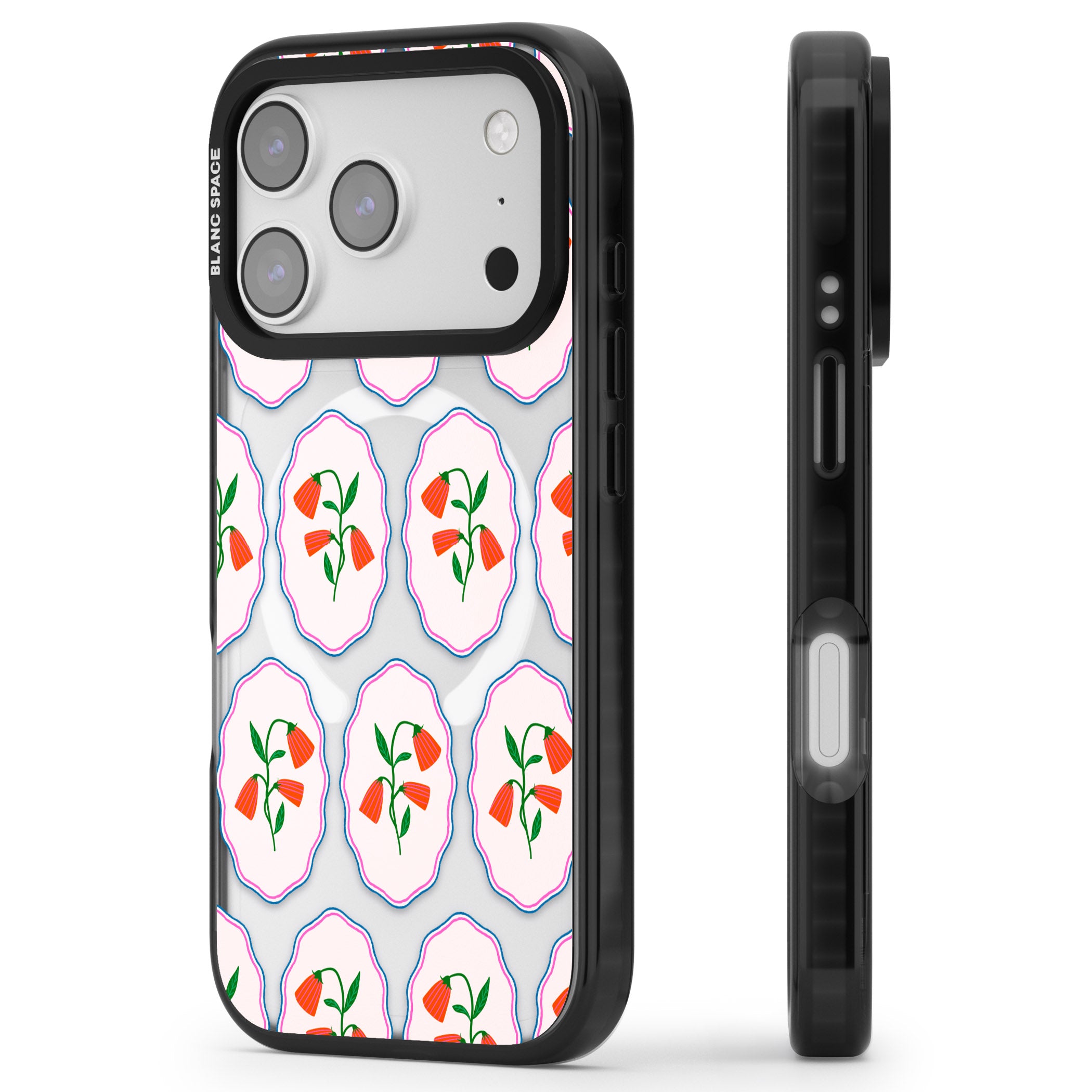 Rose Stamps iPhone 17 Pro Max Impact Pro Black Phone Case Side Profile