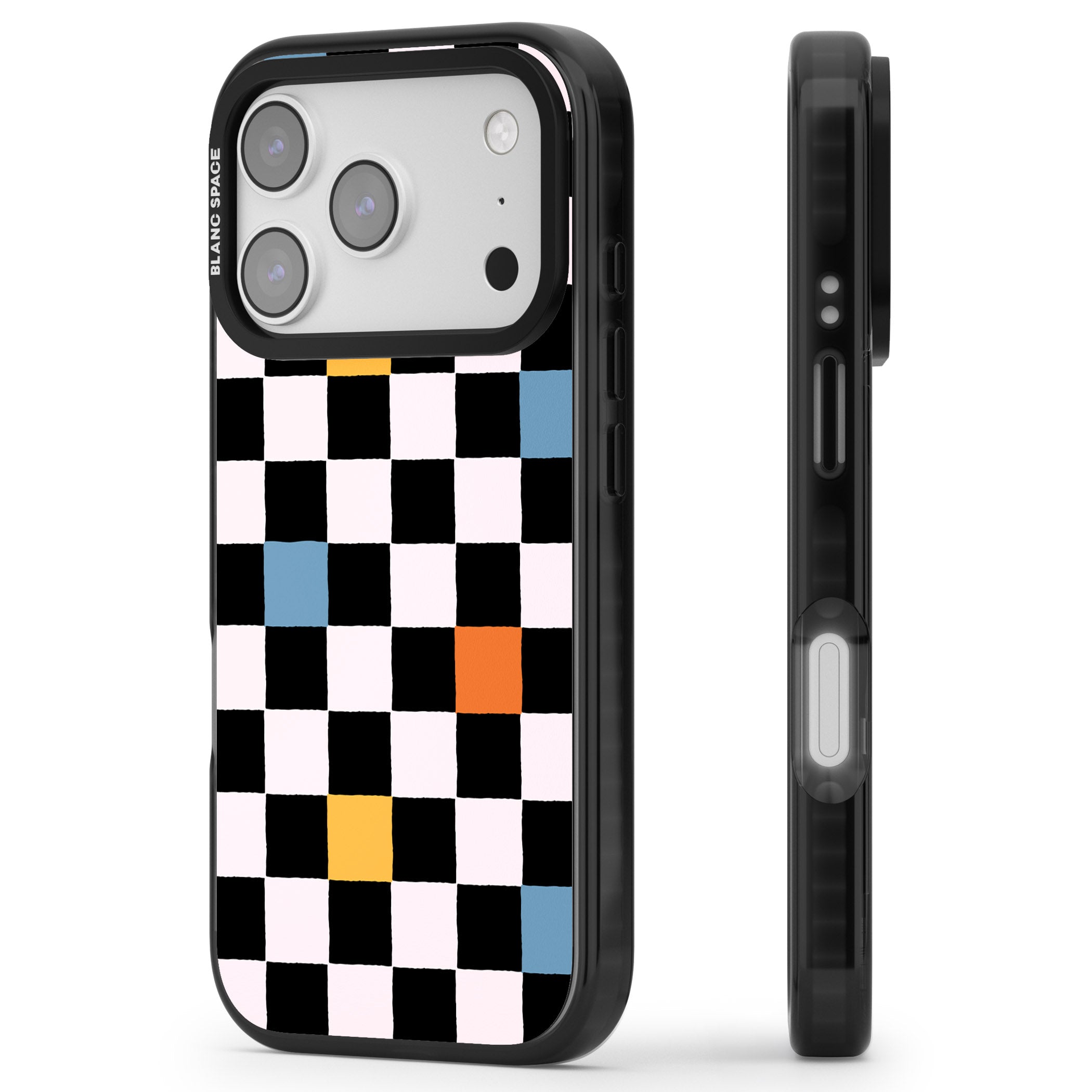 Vibrant Retro Checkered iPhone 17 Pro Max Impact Pro Black Phone Case Side Profile