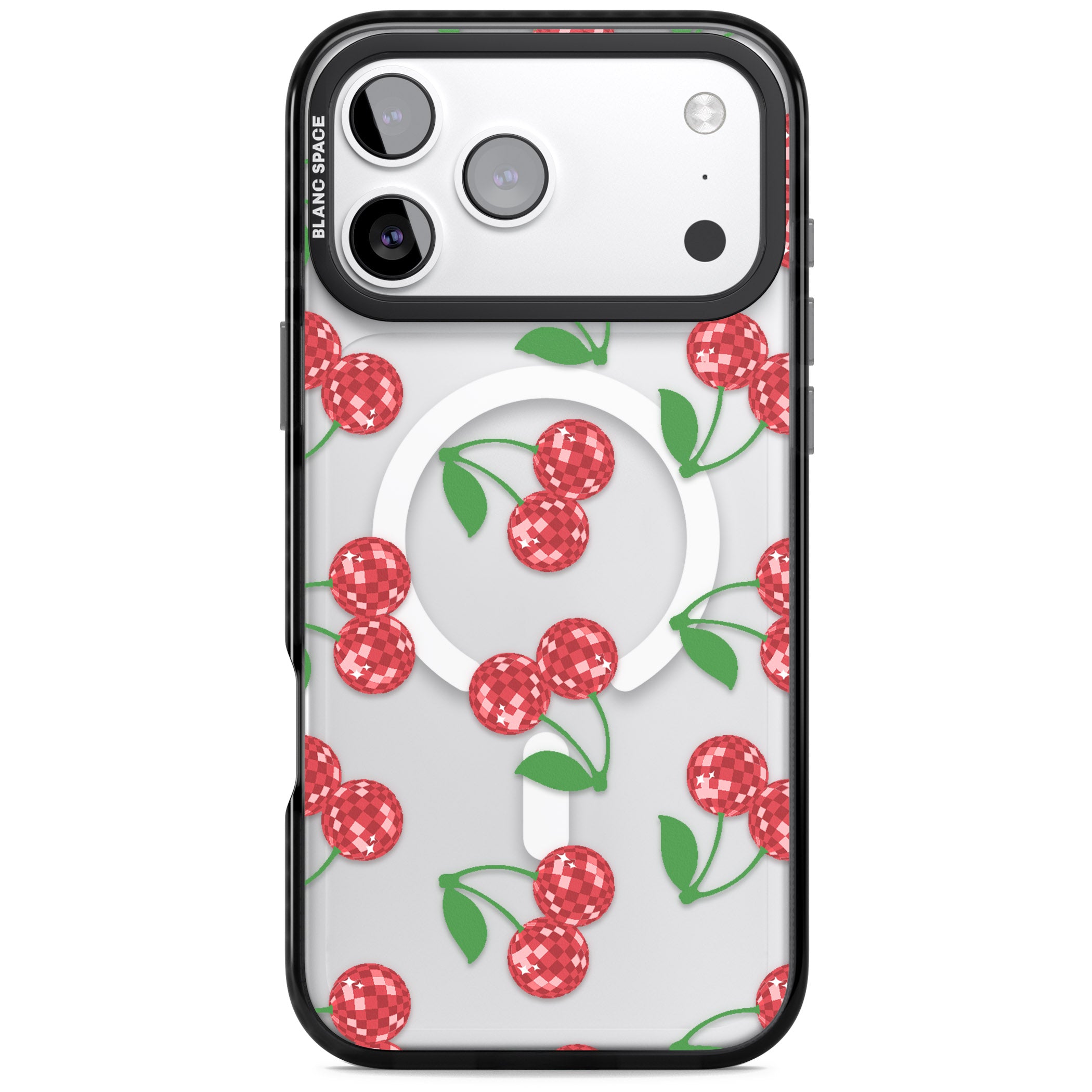 Disco Cherry Pattern iPhone 17 Pro Max Impact Pro Black Phone Case