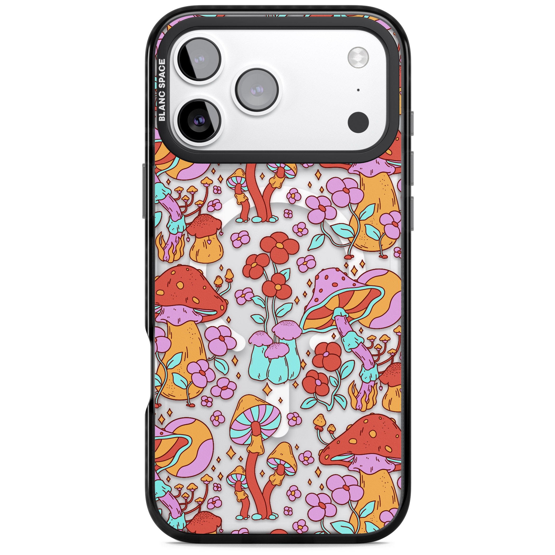 Psychedelic Flowers & Mushrooms iPhone 17 Pro Max Impact Pro Black Phone Case