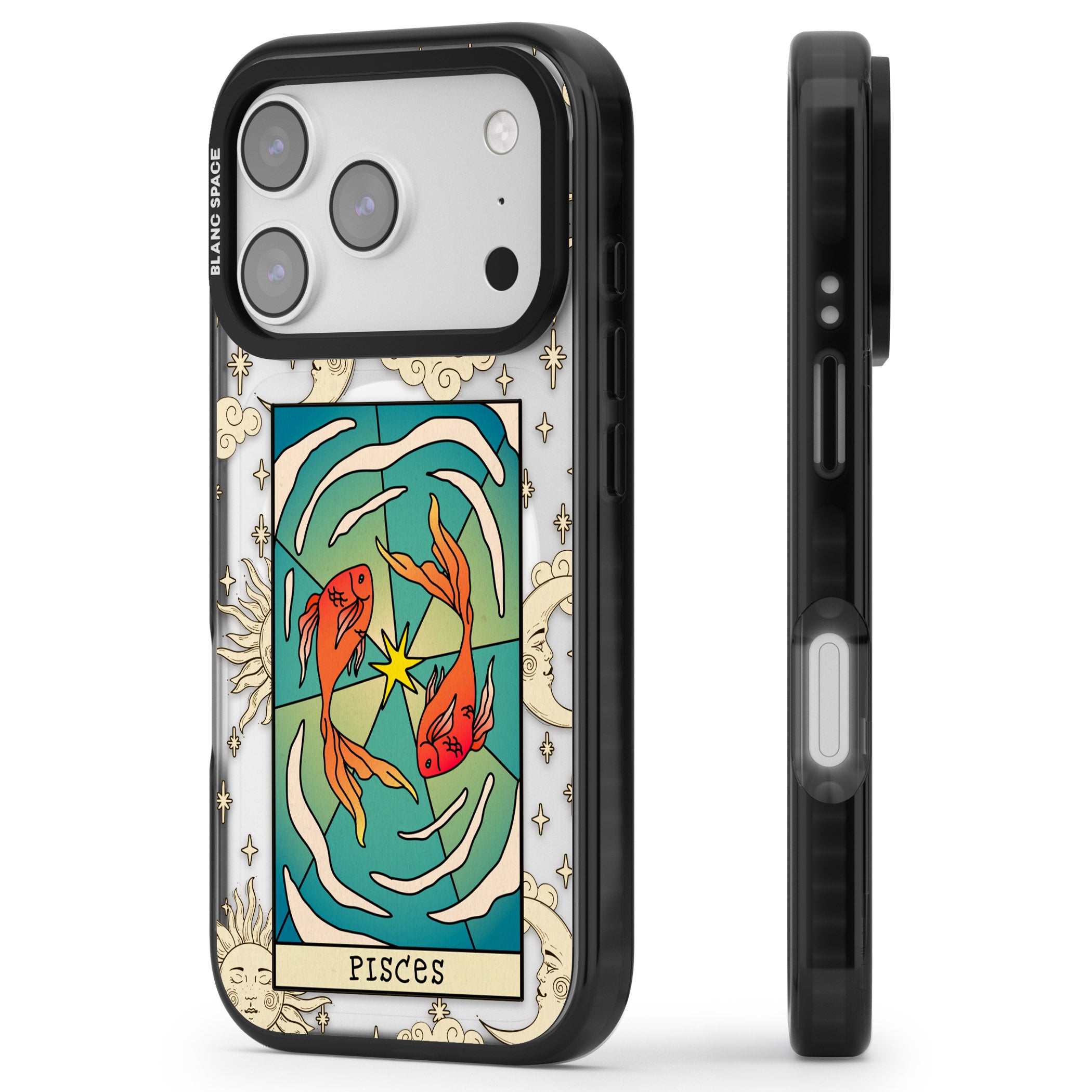 Celestial Zodiac Pisces iPhone 17 Pro Max Impact Pro Black Phone Case Side Profile