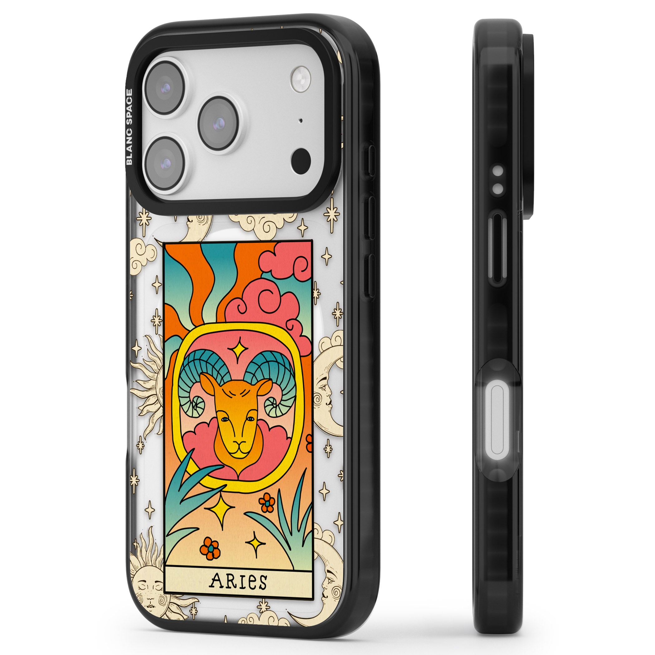 Celestial Zodiac Aries iPhone 17 Pro Max Impact Pro Black Phone Case Side Profile